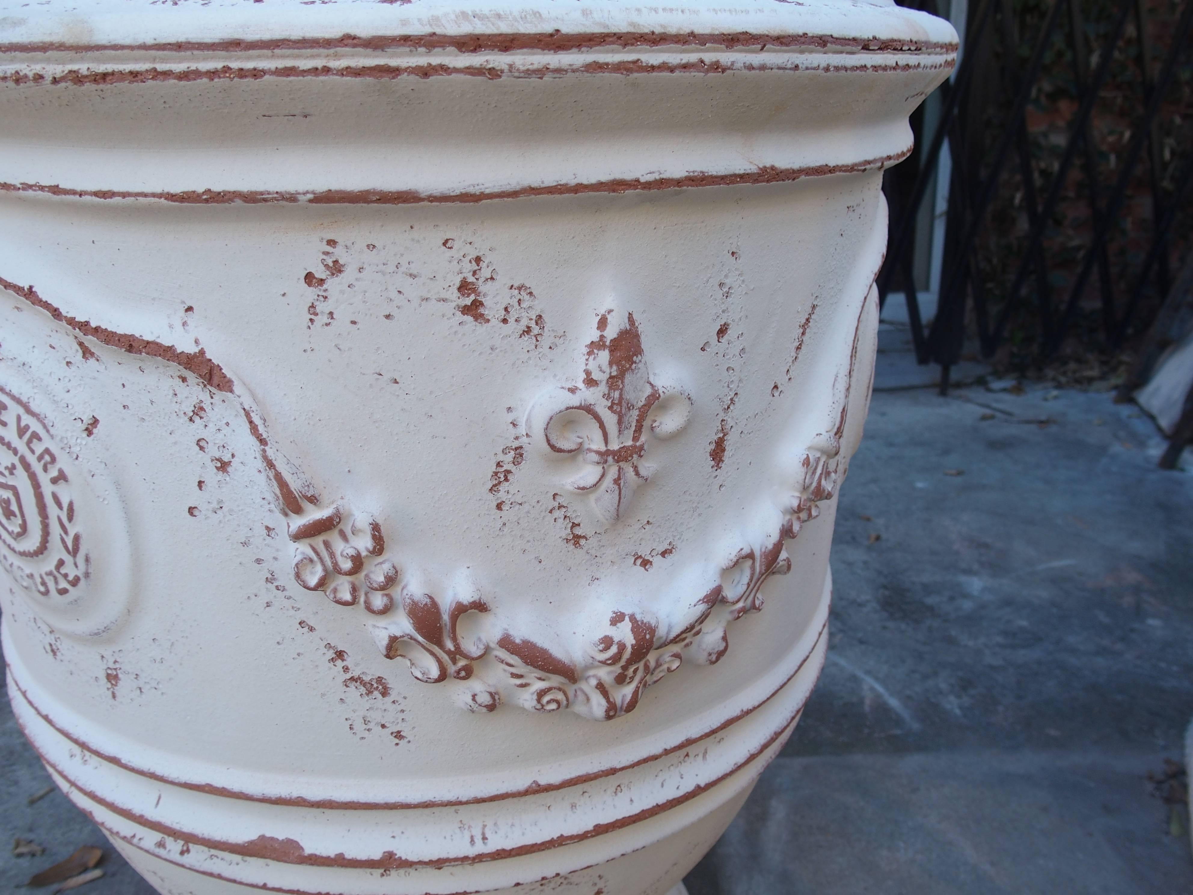 Pair of White Painted and Distressed Anduze Pots, France 1