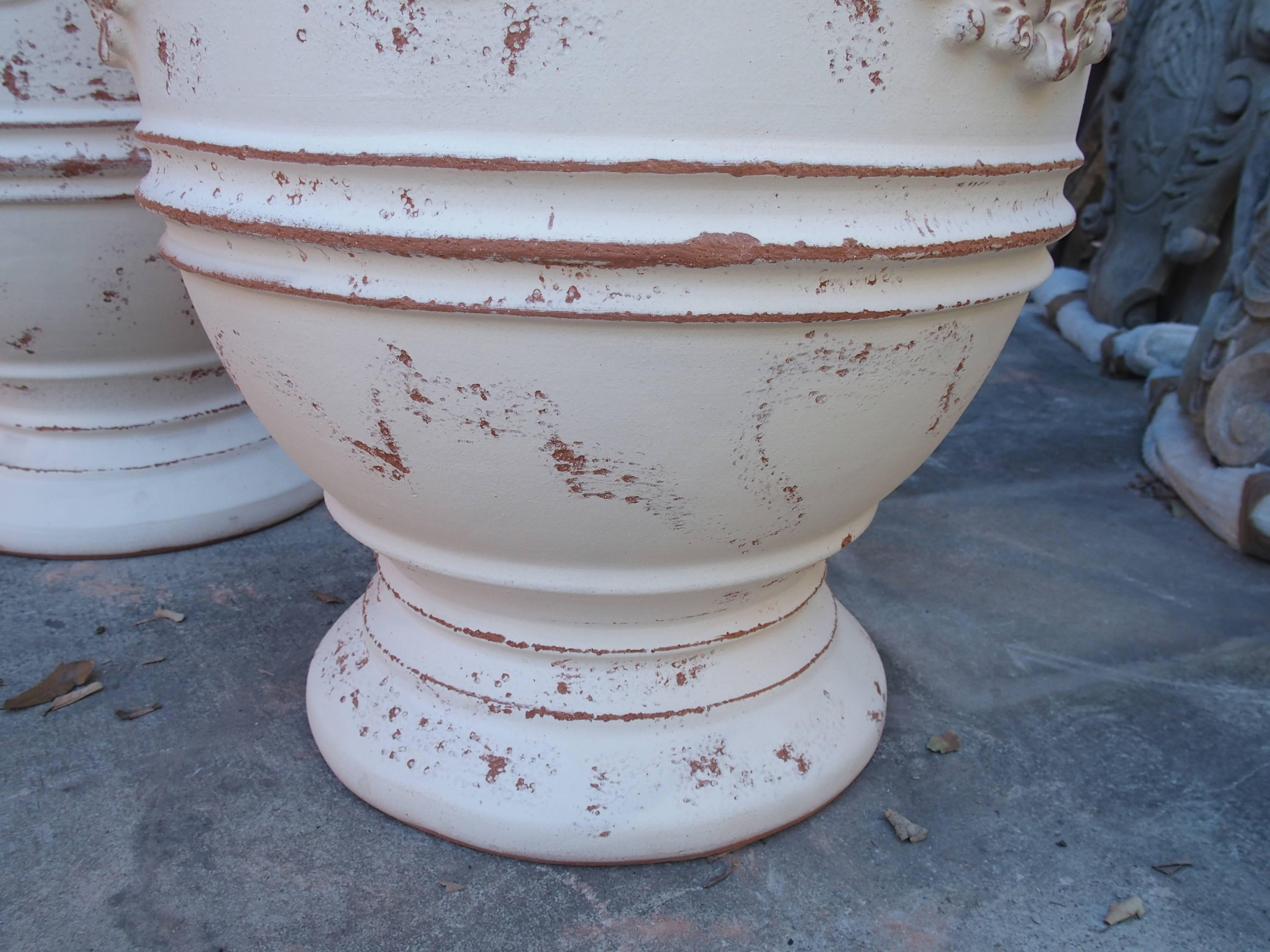 Pair of White Painted and Distressed Anduze Pots, France 3
