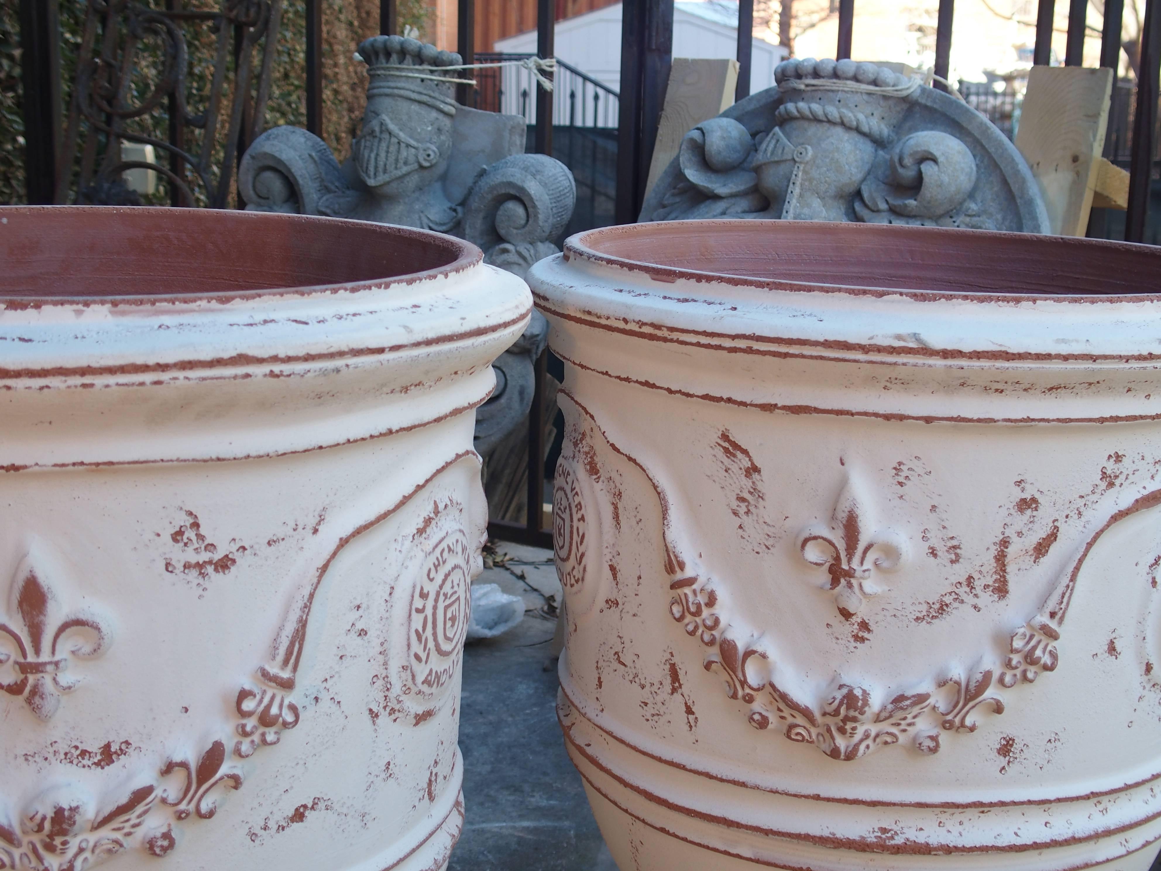 Pair of White Painted and Distressed Anduze Pots, France 4