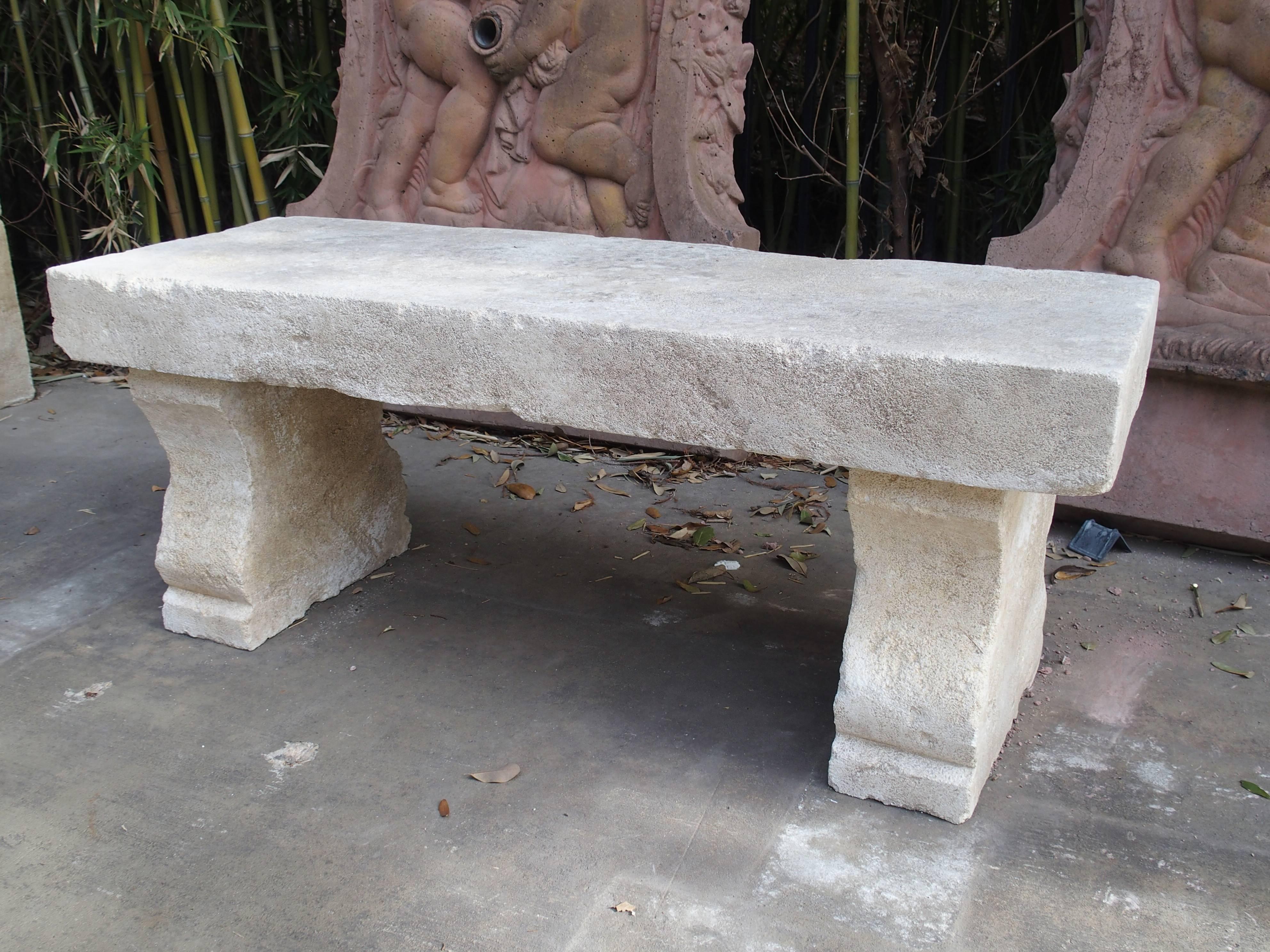 Carved Limestone Garden Bench from France In Excellent Condition In Dallas, TX