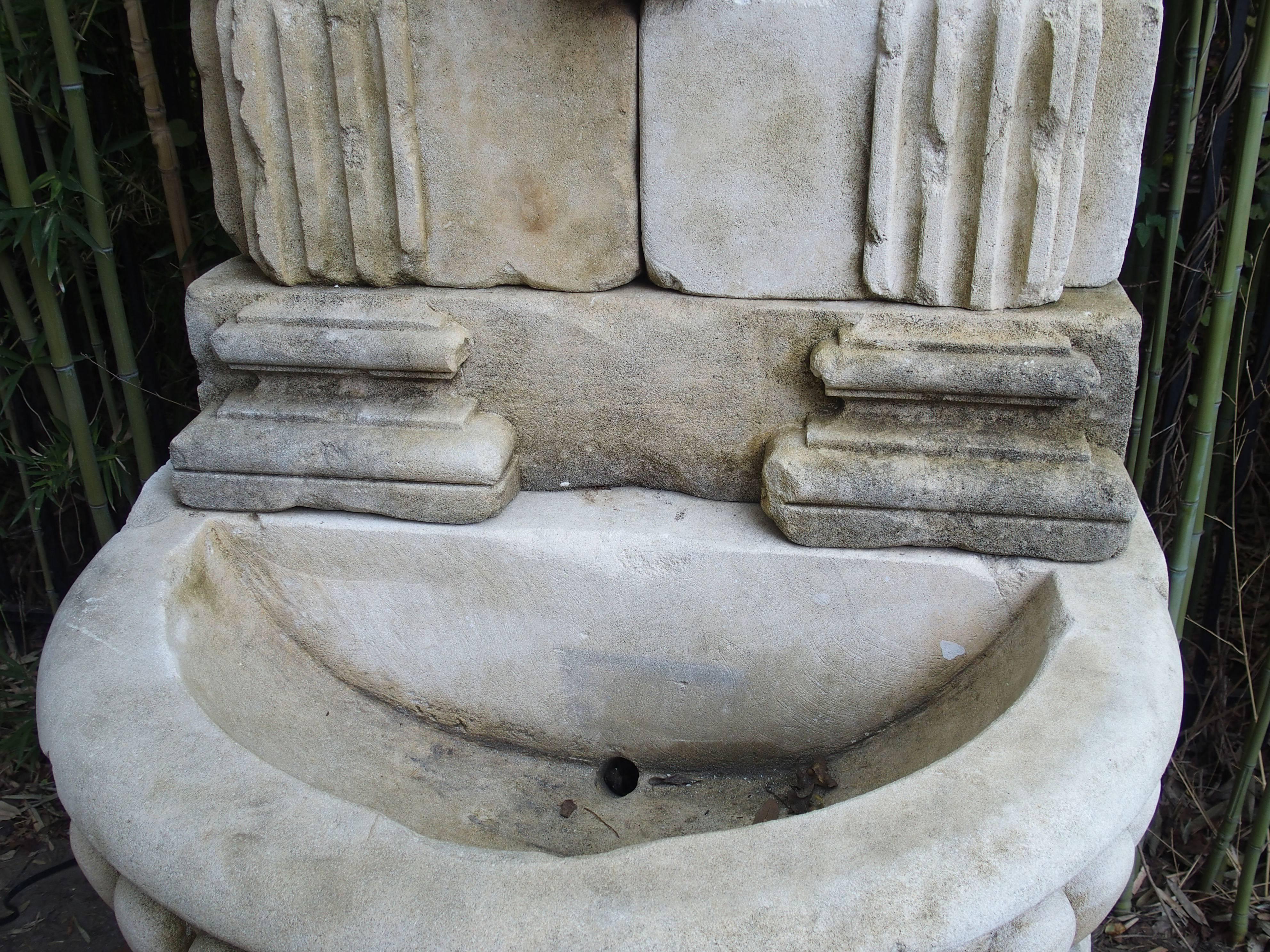 Hand-Carved Large Carved Limestone Wall Fountain from France