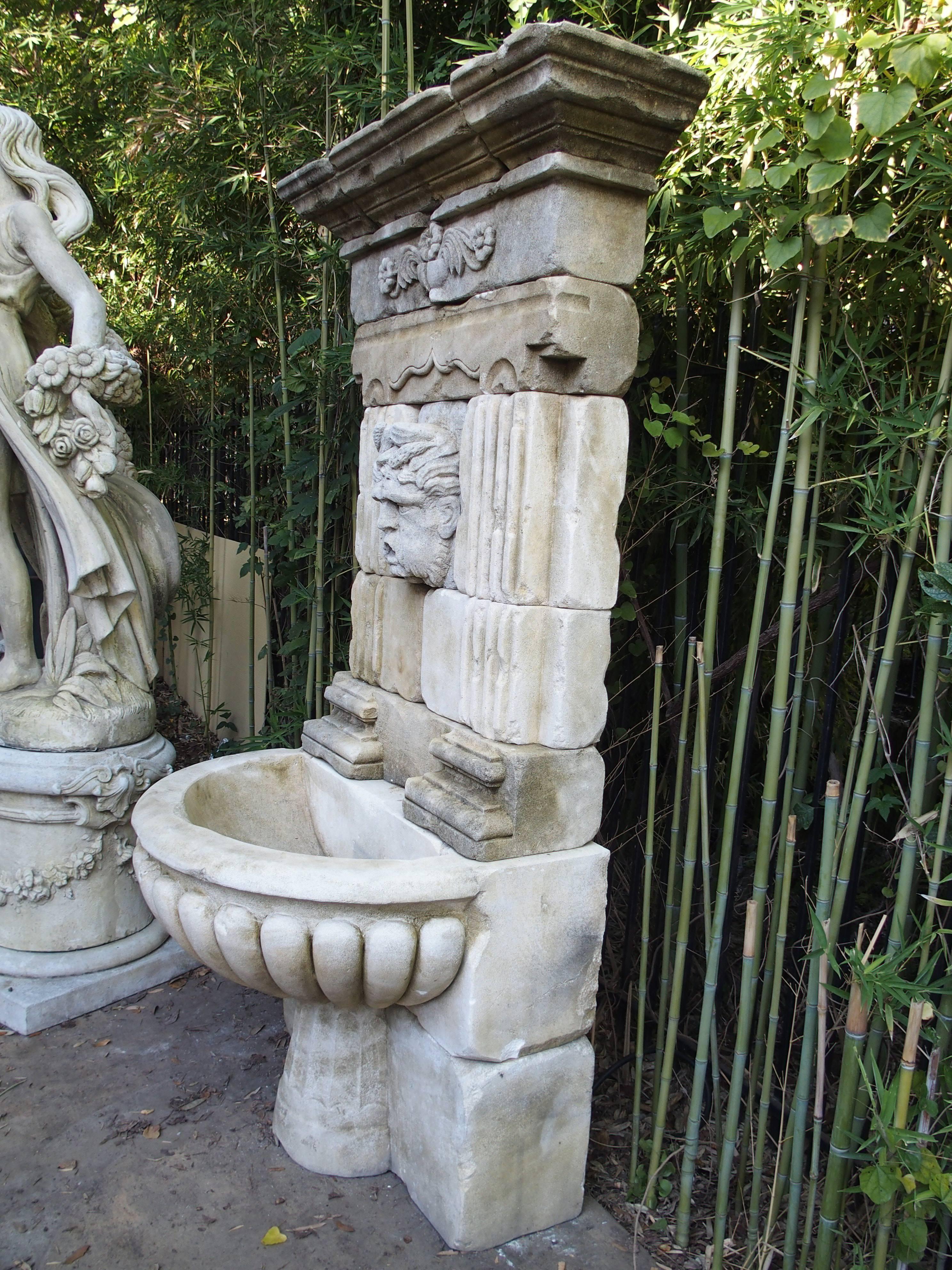 Large Carved Limestone Wall Fountain from France In Good Condition In Dallas, TX