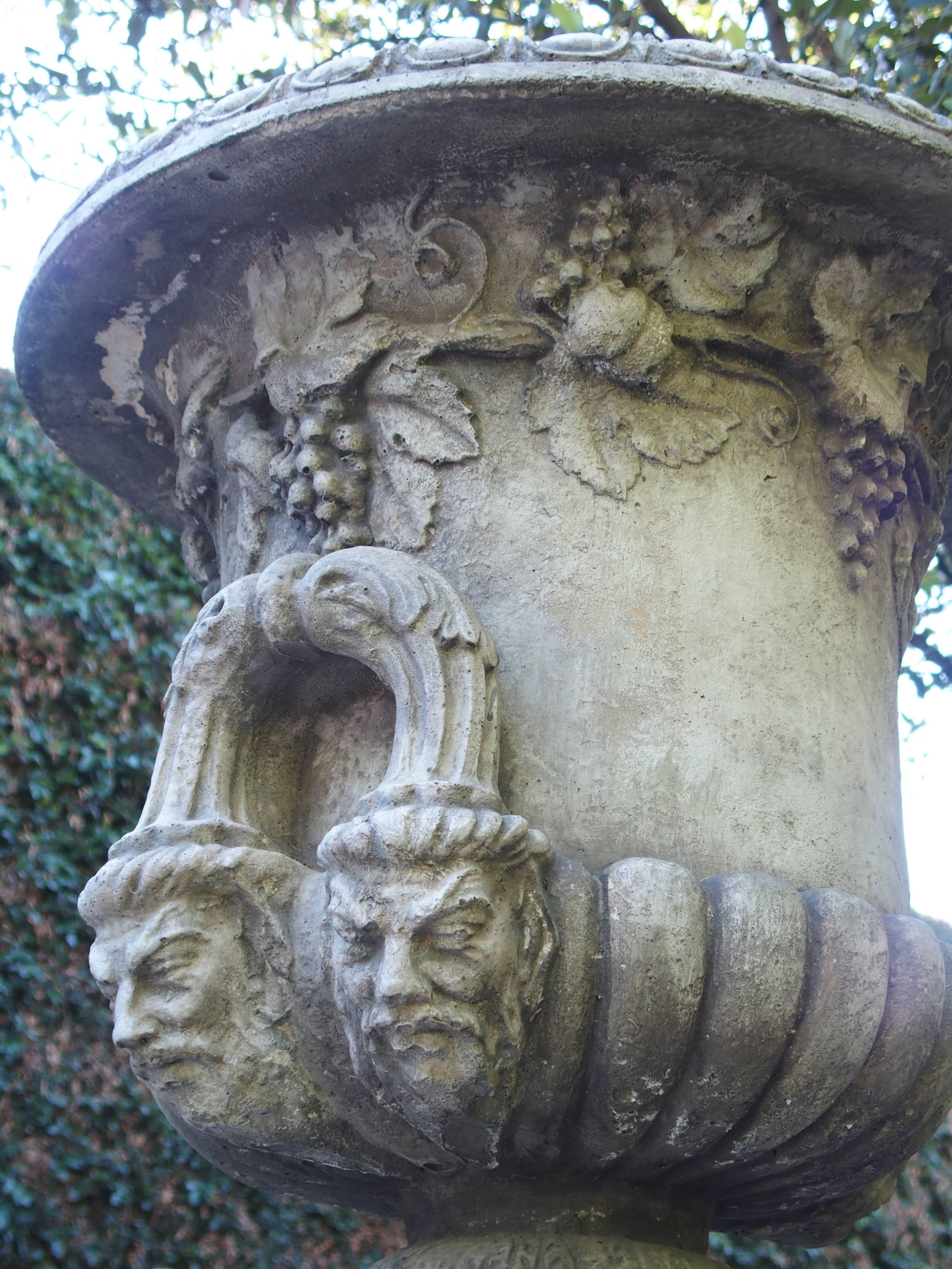 Contemporary Pair of Large Medici Style Urns on Pedestals from France