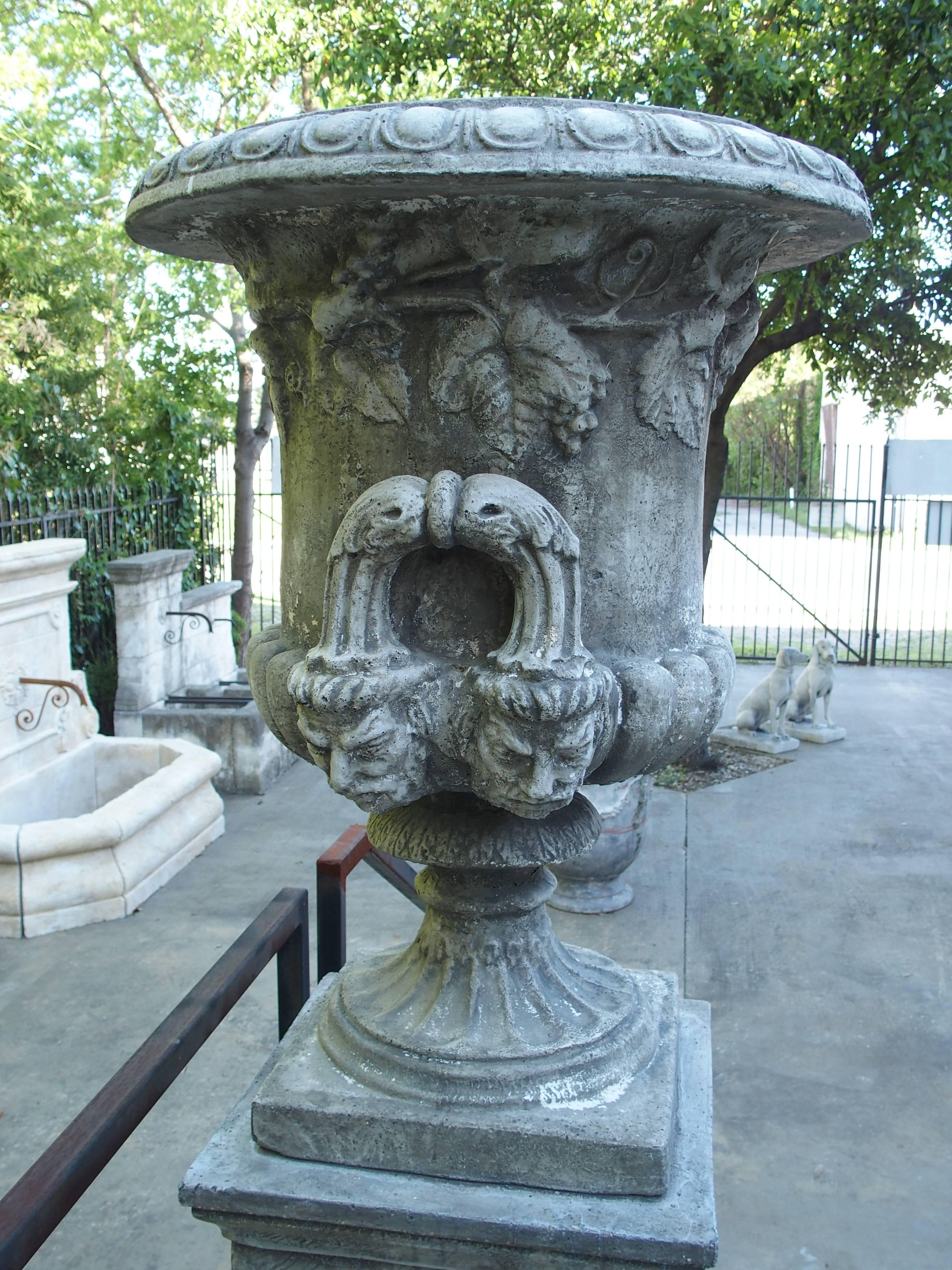 Pair of Large Medici Style Urns on Pedestals from France 1