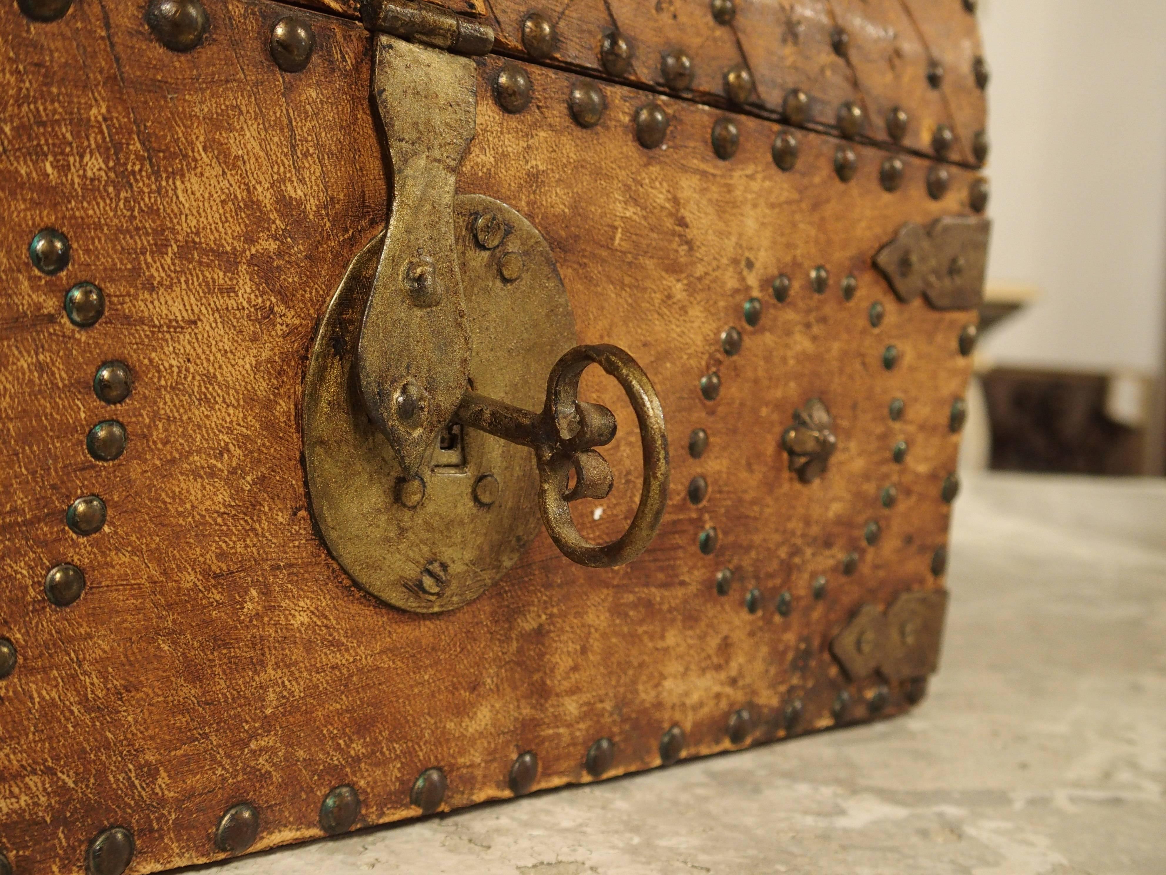 19th Century Small Antique European Leather Tabletop Trunk