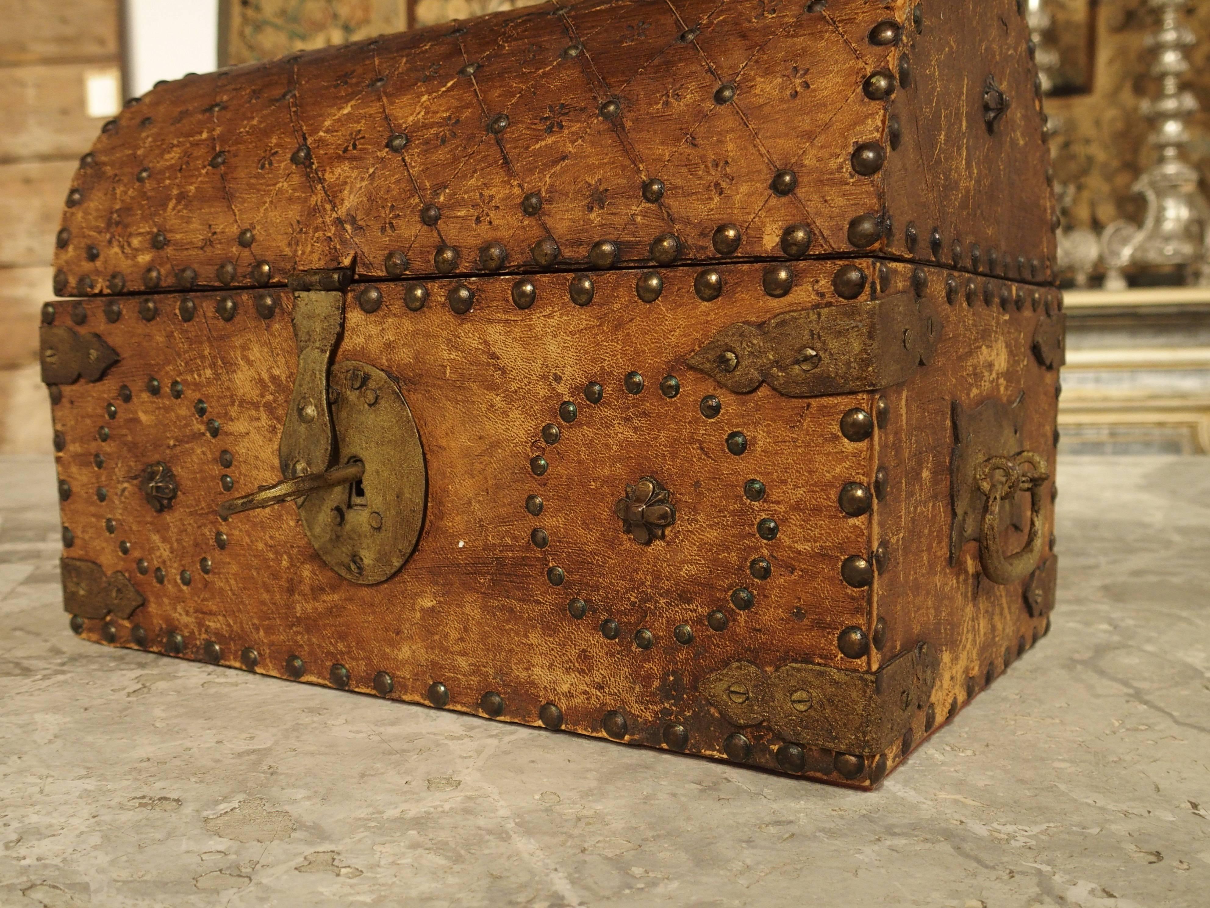 Small Antique European Leather Tabletop Trunk 1