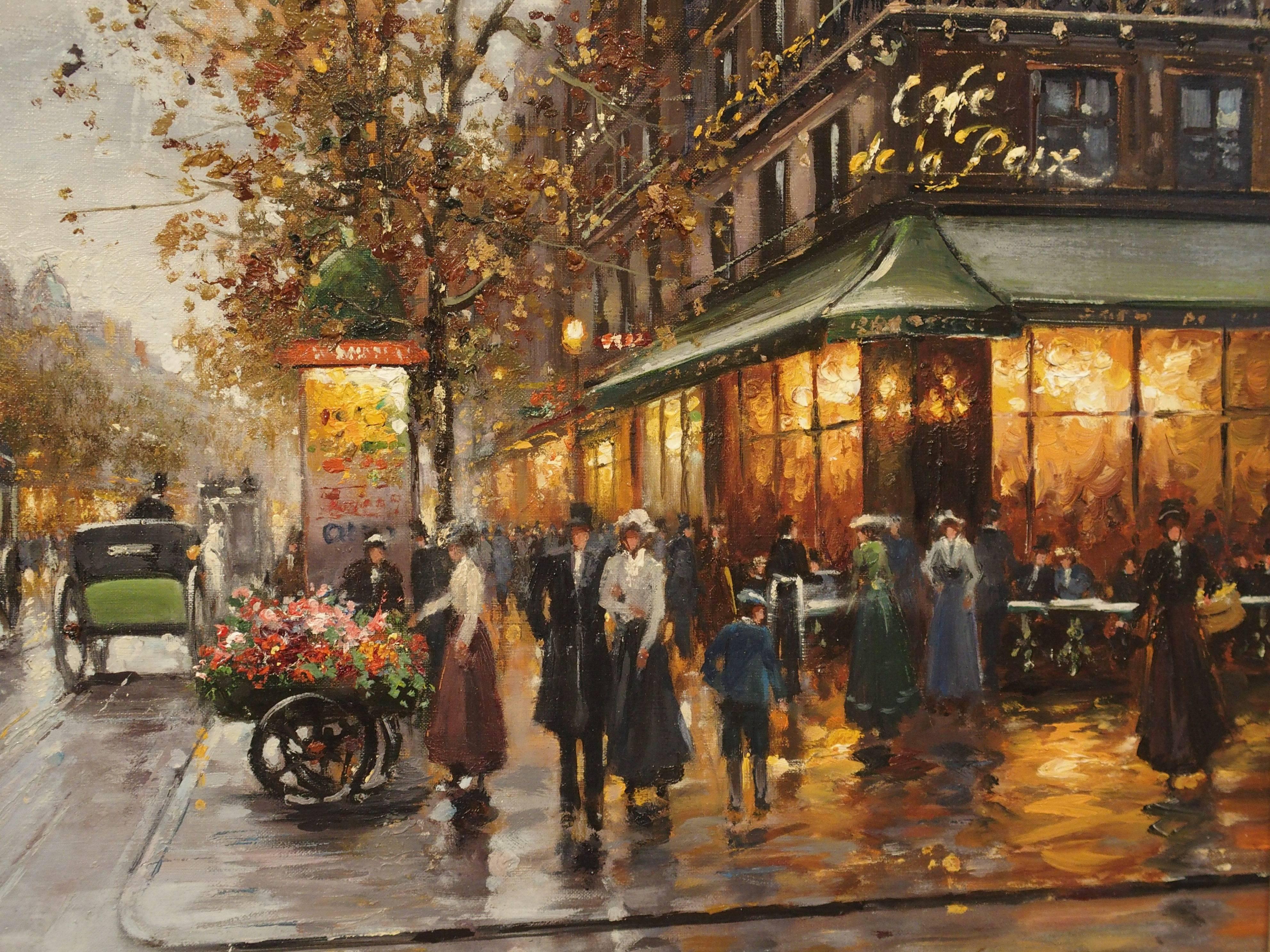 Toile Paire de peintures de scènes de rue parisiennes:: années 1900