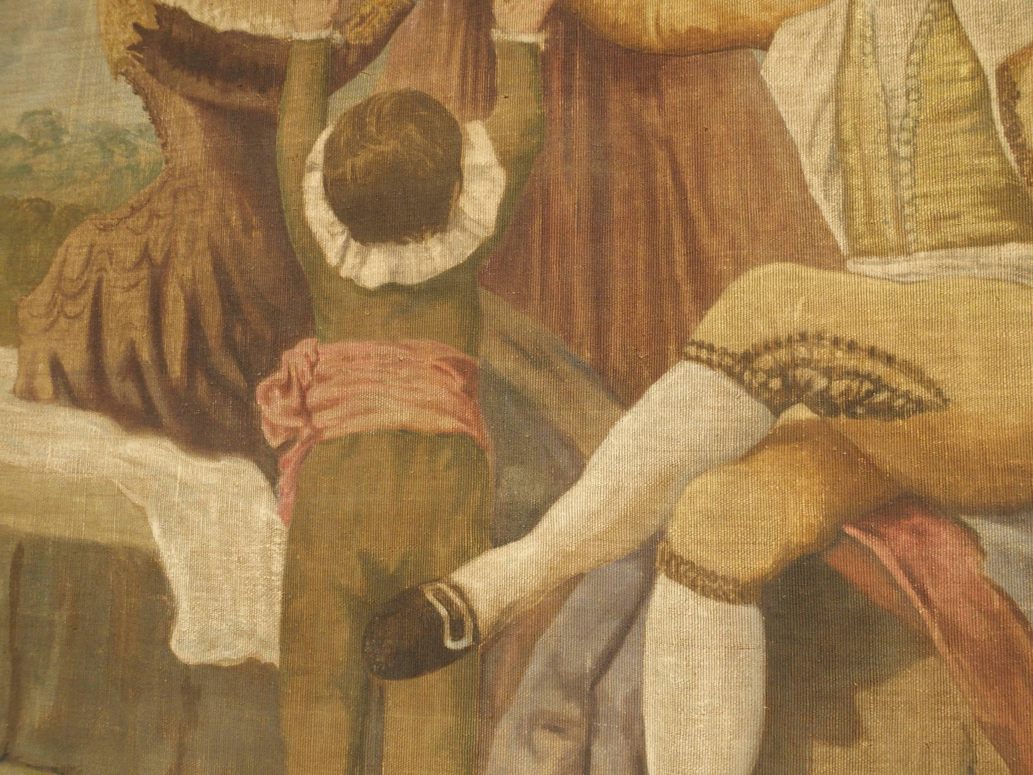 Large Antique Spanish Vineyard Painting on Canvas, 