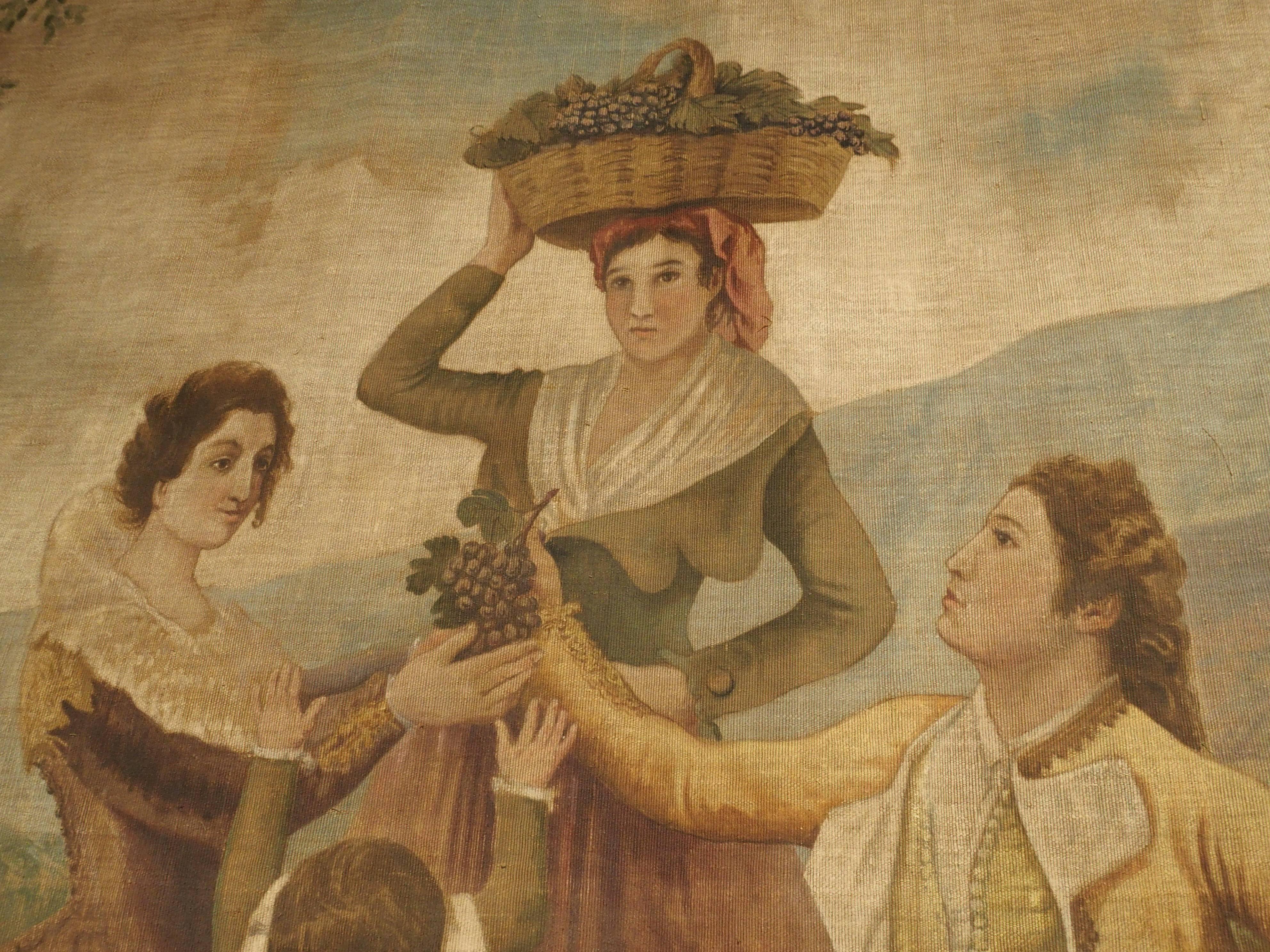 Large Antique Spanish Vineyard Painting on Canvas, 