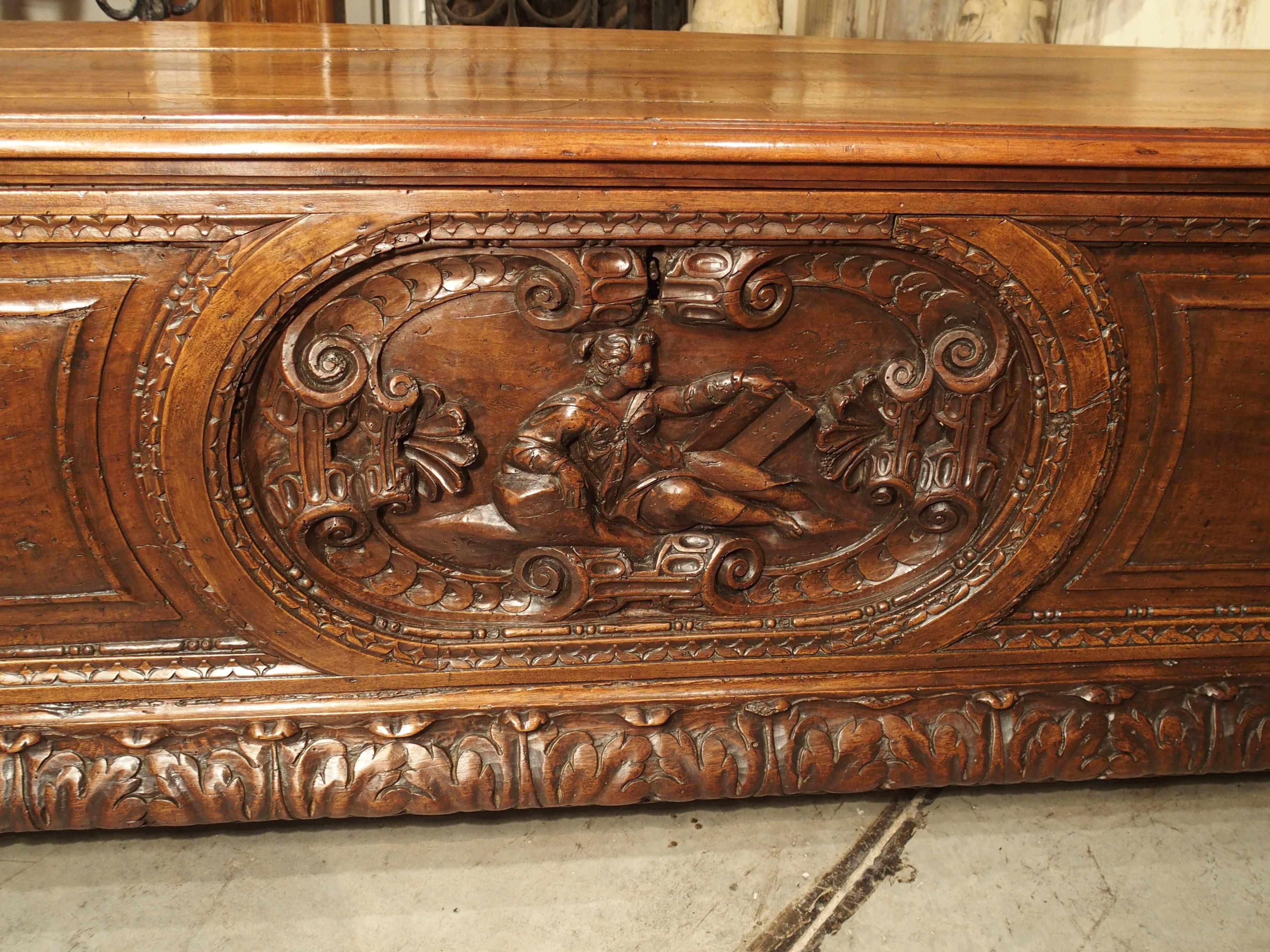 French 19th Century Walnut Wood Renaissance Trunk from France