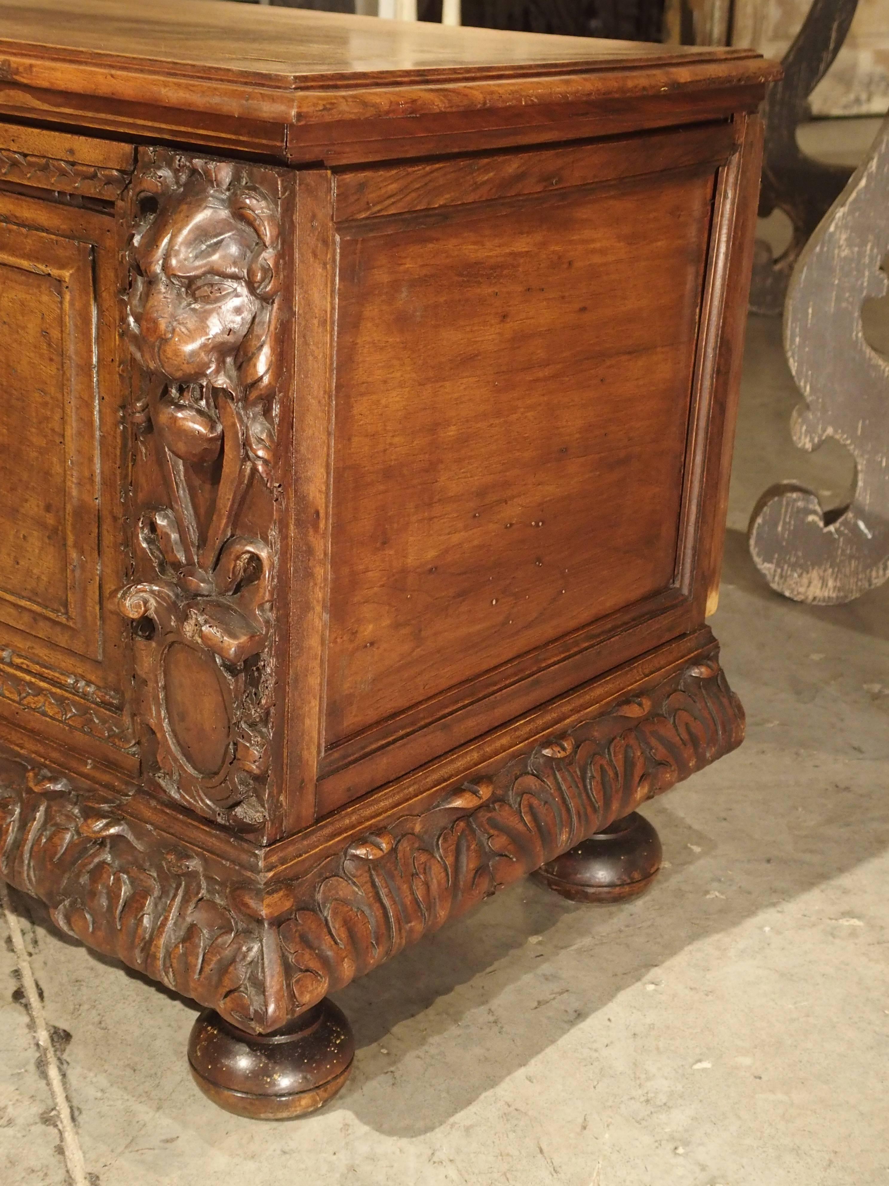 Carved 19th Century Walnut Wood Renaissance Trunk from France