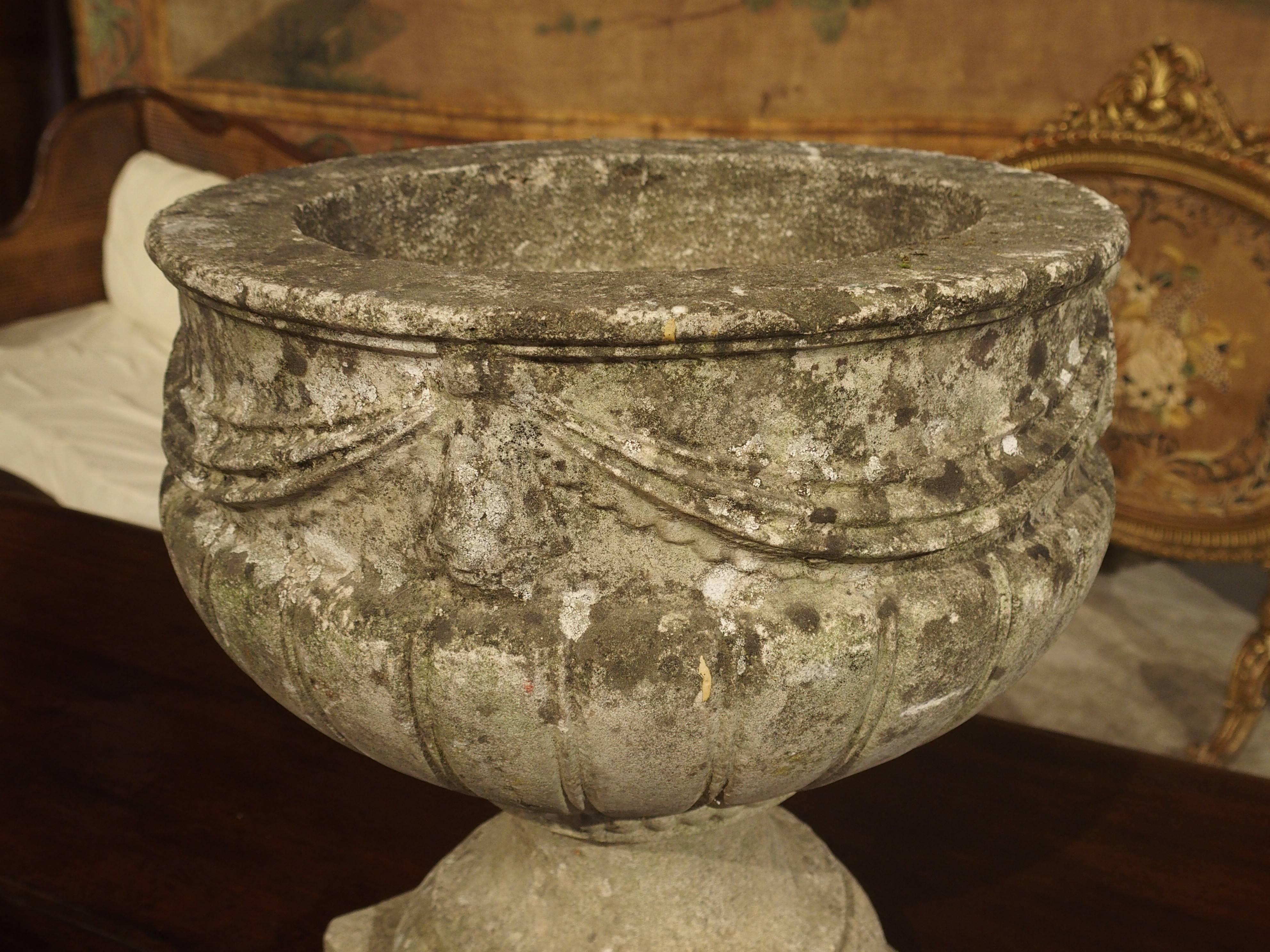 Neoclassical Vintage Cast Stone Drapery Swag Planter from Belgium