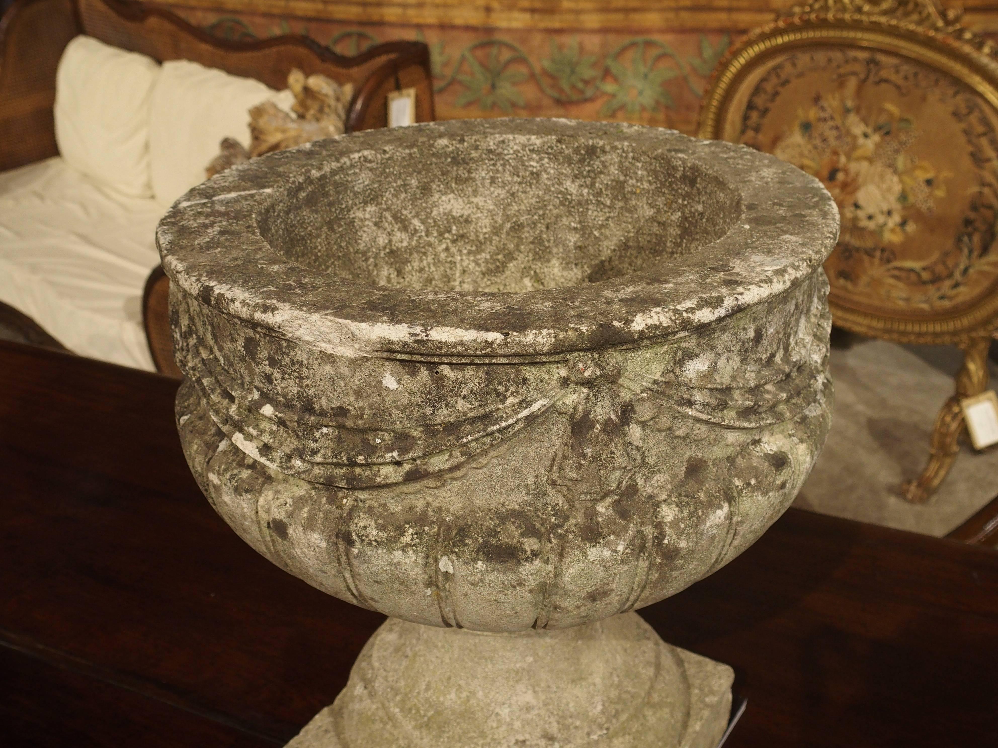 Vintage Cast Stone Drapery Swag Planter from Belgium In Good Condition In Dallas, TX