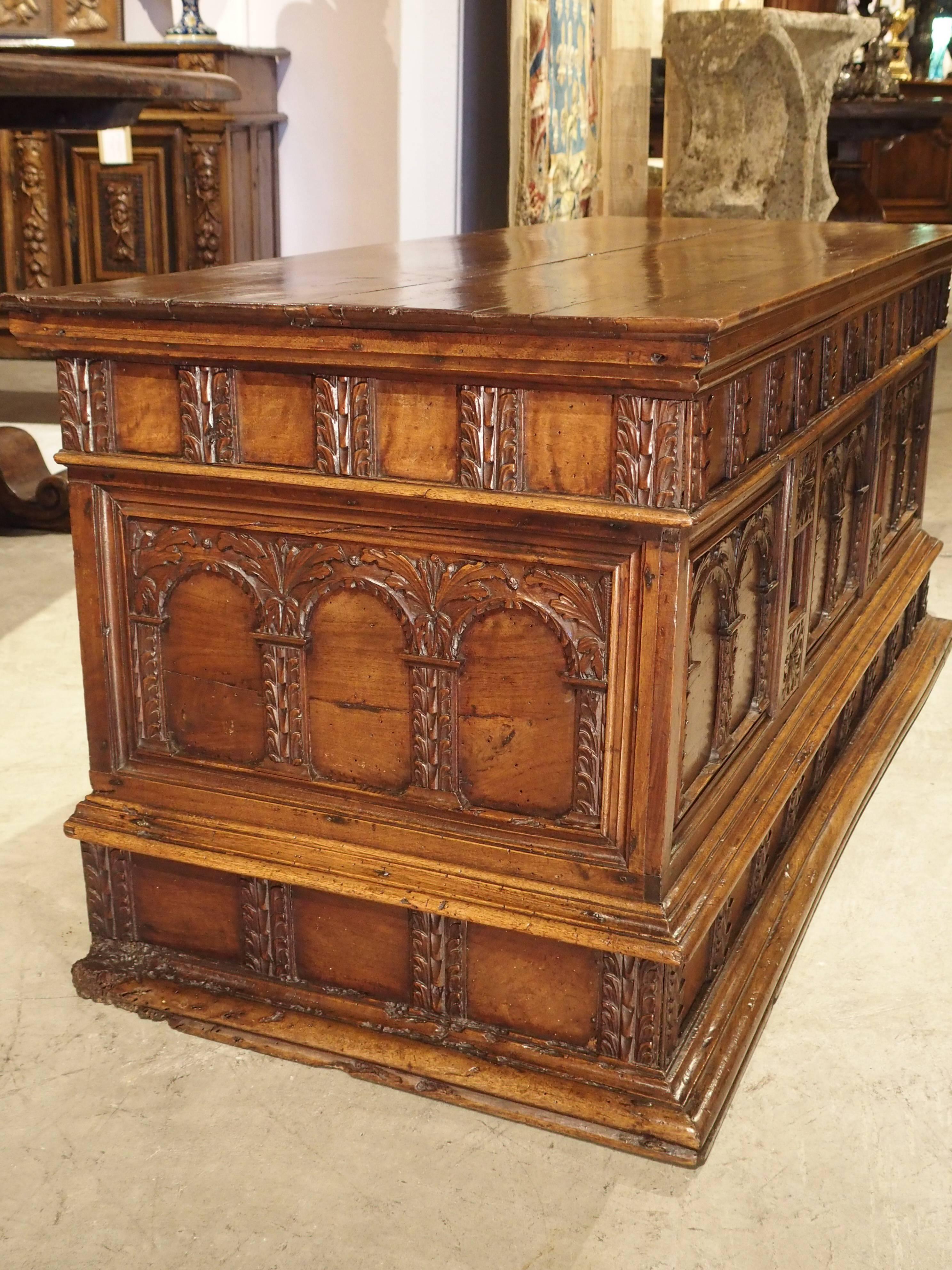 Hand-Carved 18th Century Walnut Wood Trunk from Italy