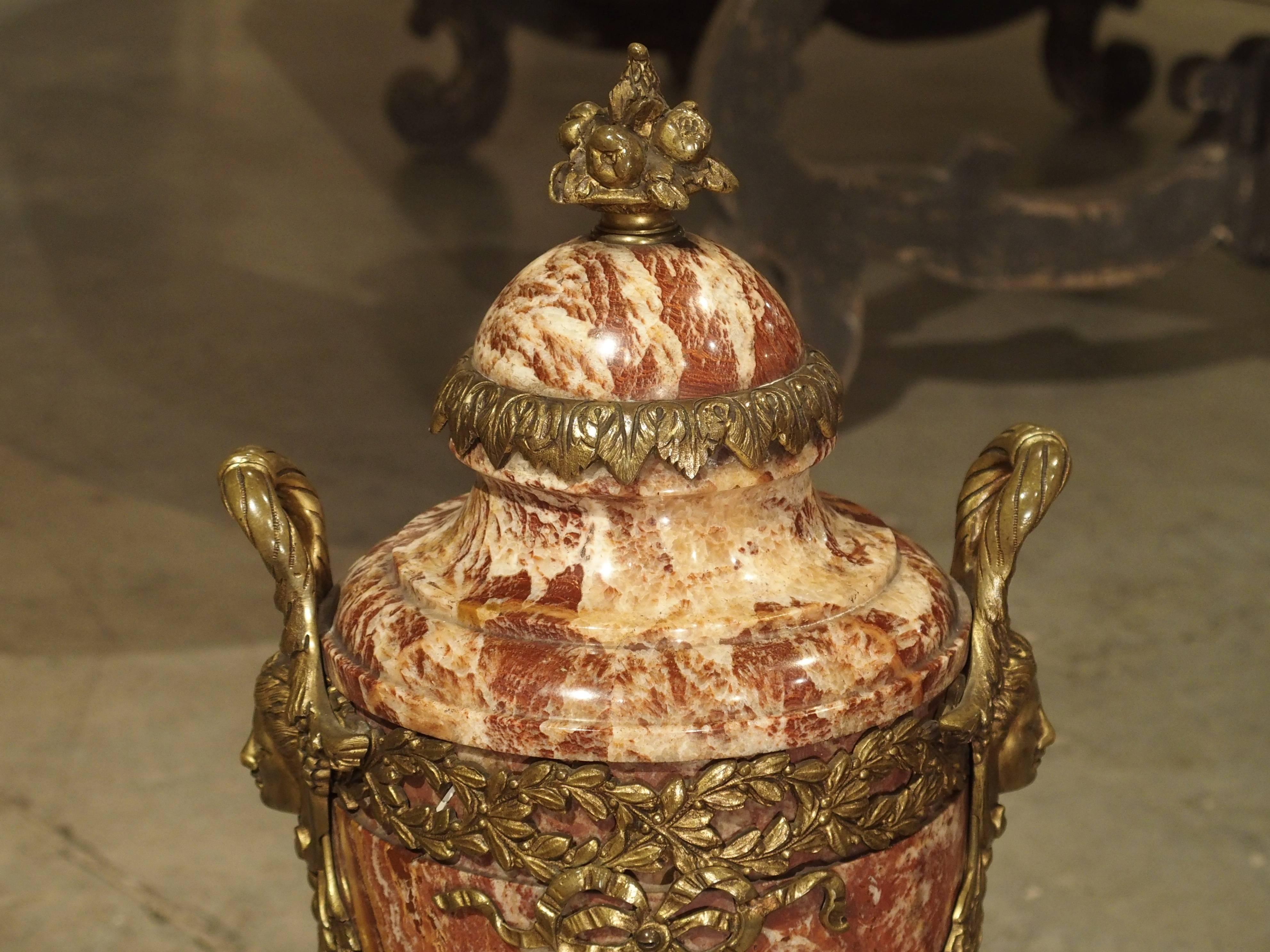 Pair of Gilt Bronze and Marble Cassolettes from France, circa 1880 In Good Condition In Dallas, TX