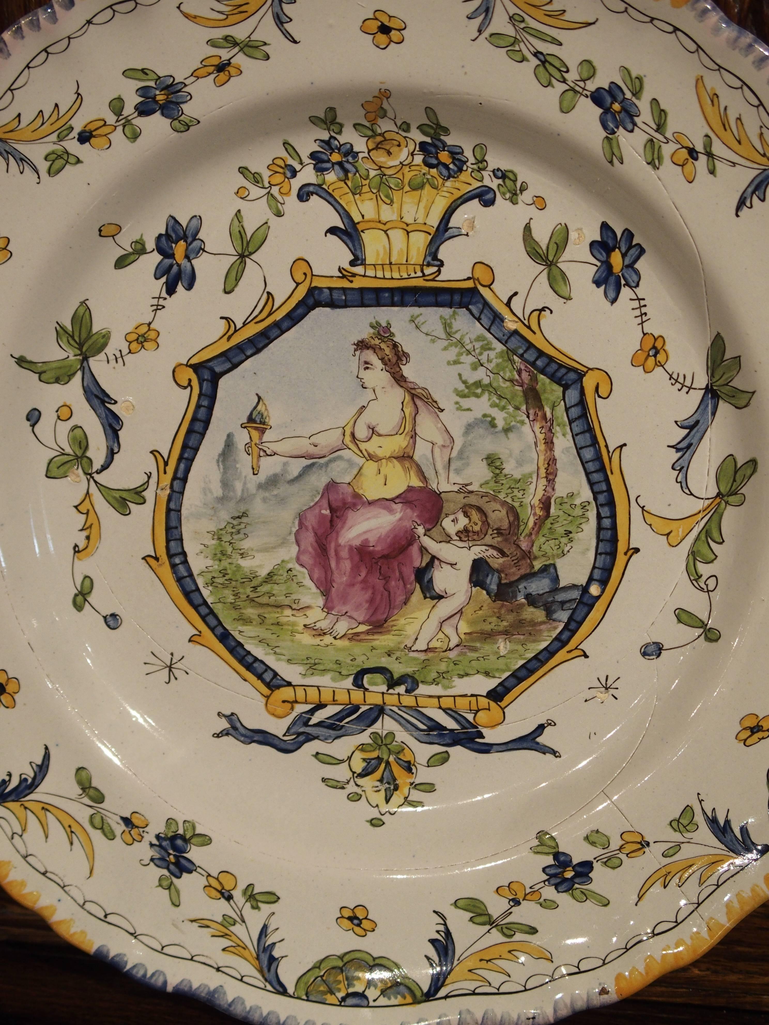 Hand-Painted French Faience 18th Century Reproduction Plate, Mid-1900s 1