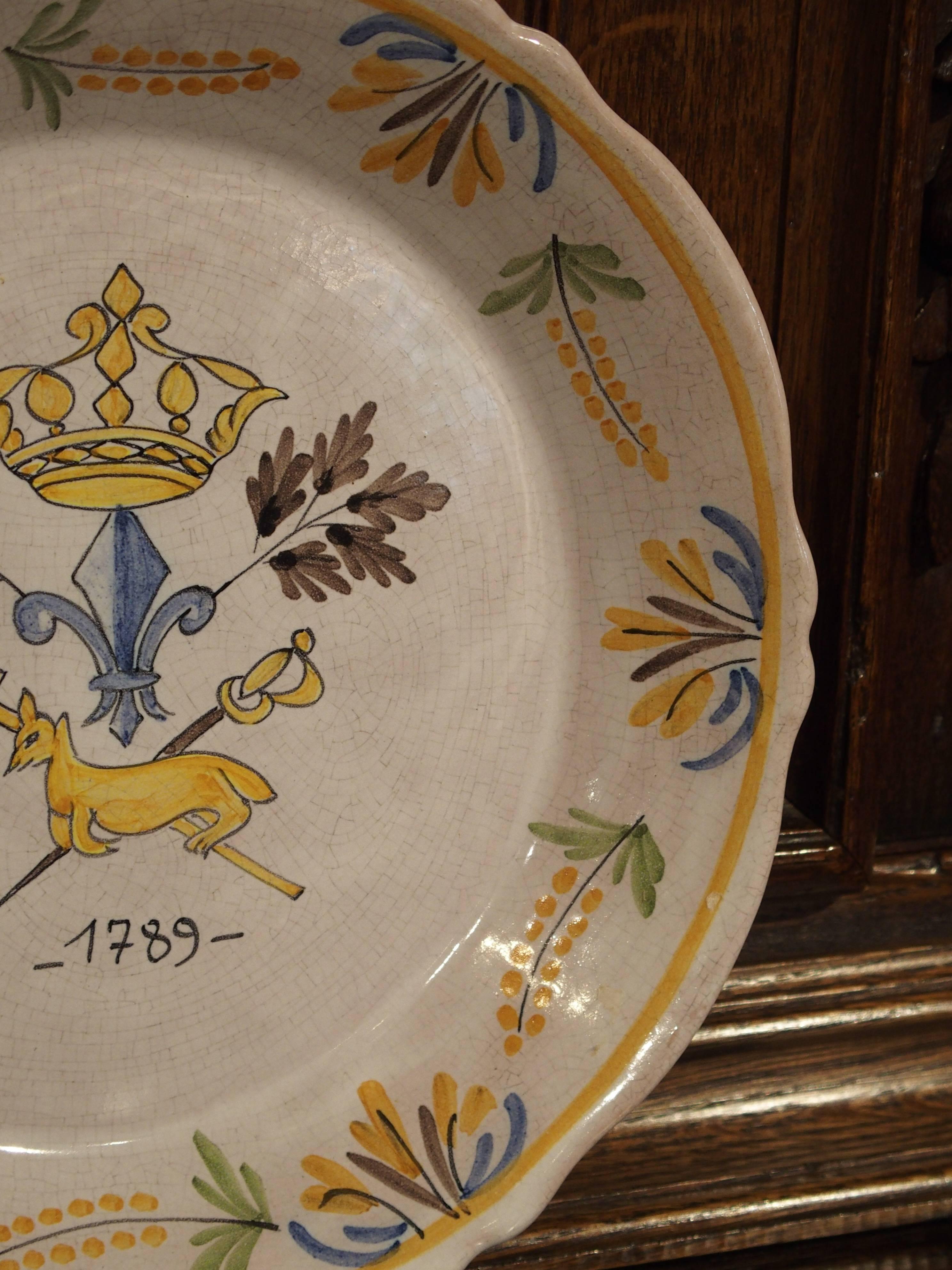 Hand-Painted French Faience, 18th Century Reproduction Plate, Mid-1900s In Good Condition In Dallas, TX