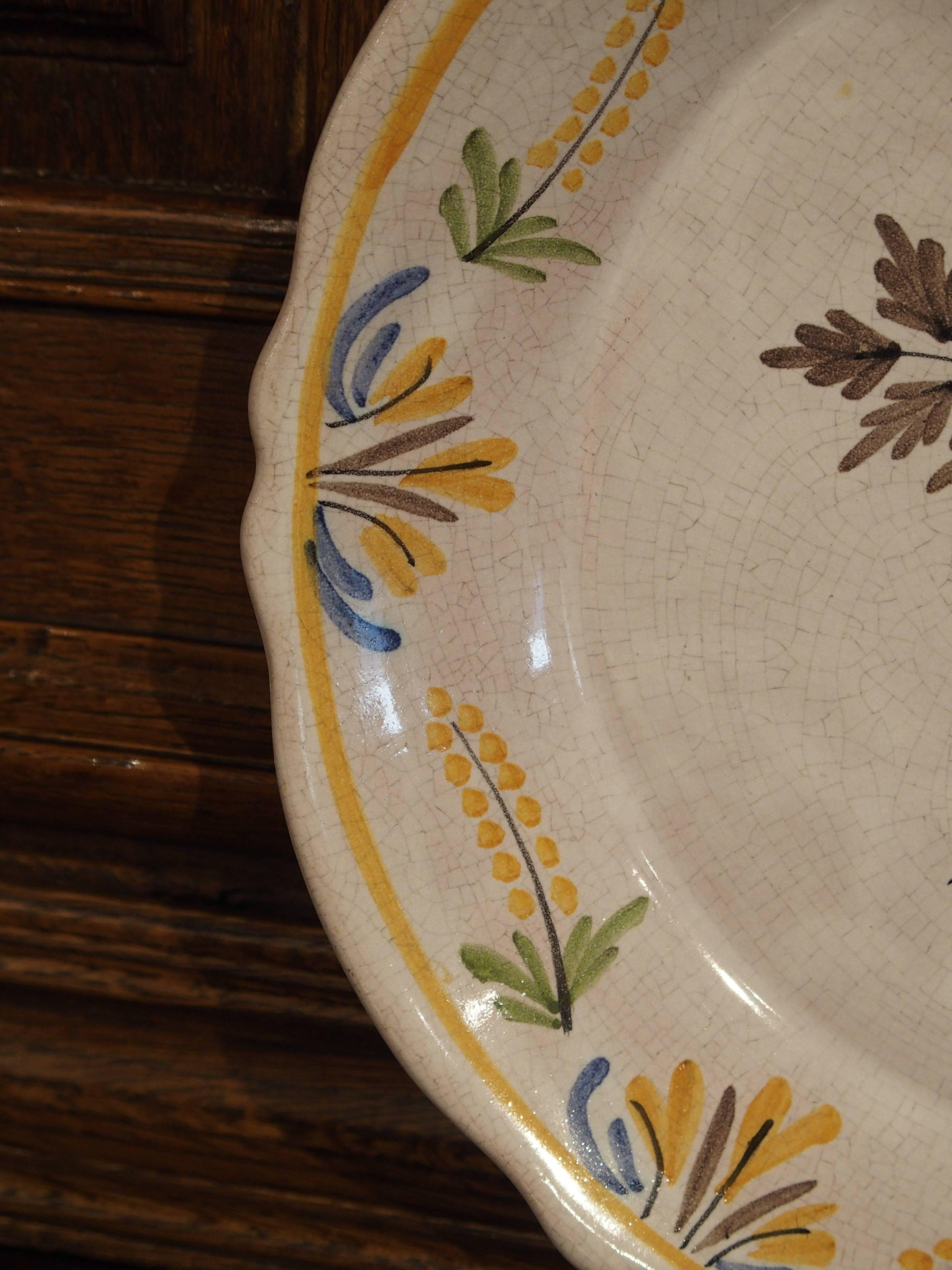 20th Century Hand-Painted French Faience, 18th Century Reproduction Plate, Mid-1900s