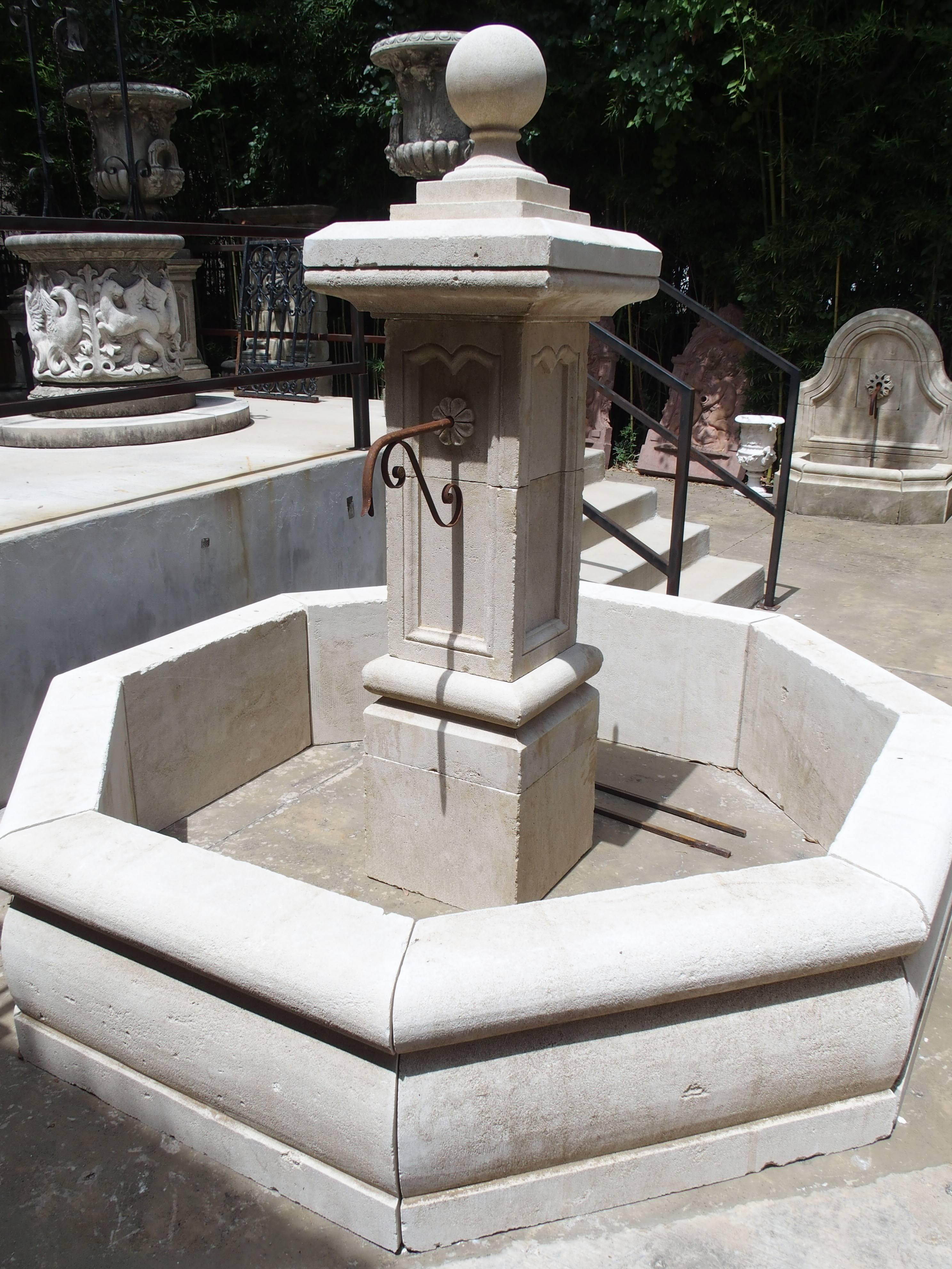 Contemporary Carved Octagonal Limestone Centre Fountain from Provence