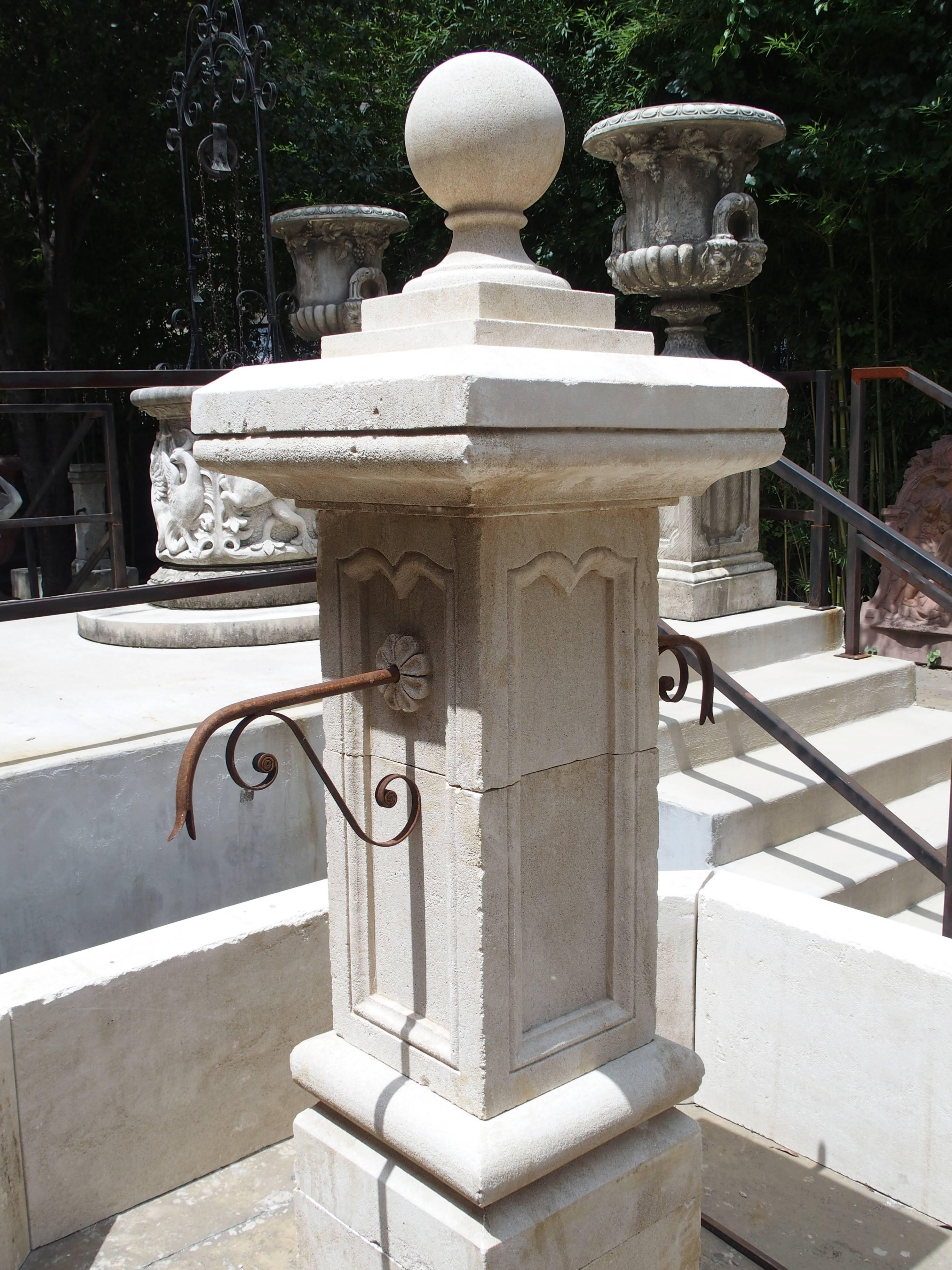 Carved Octagonal Limestone Centre Fountain from Provence 1