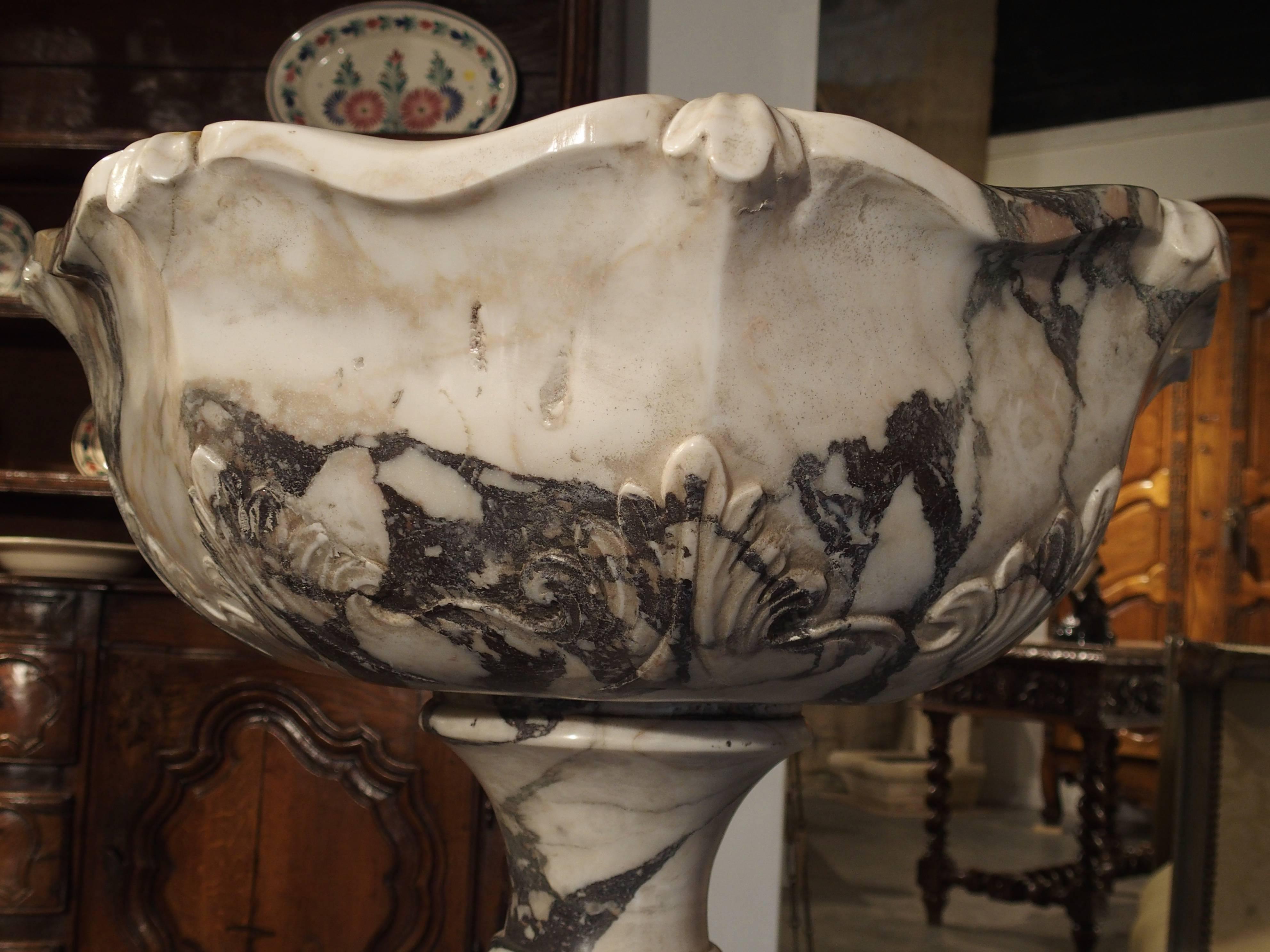 Hand-Carved Elegant Calacatta Venato Marble Font from Italy