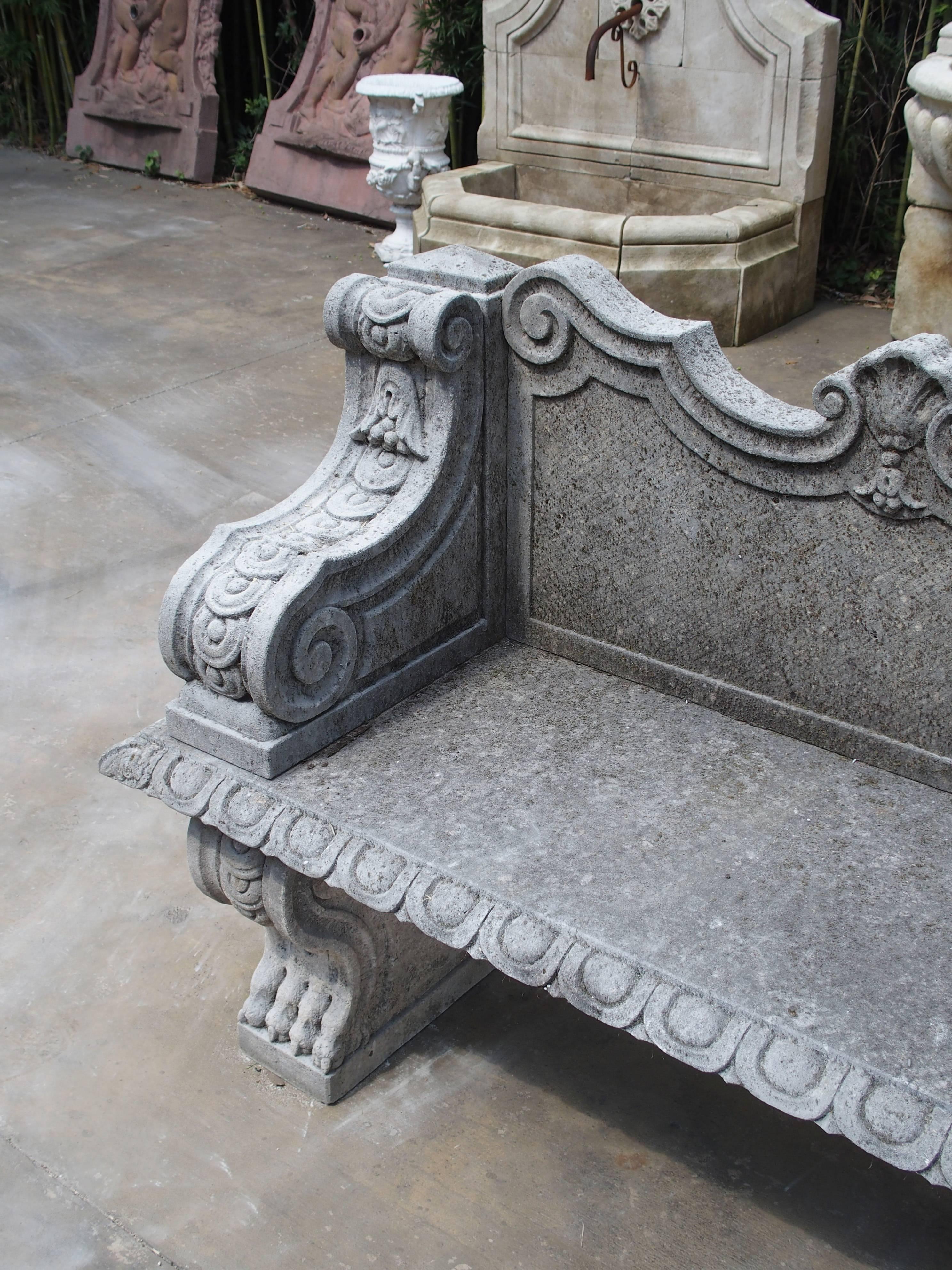 Italian Carved Limestone Garden Bench from Northern Italy