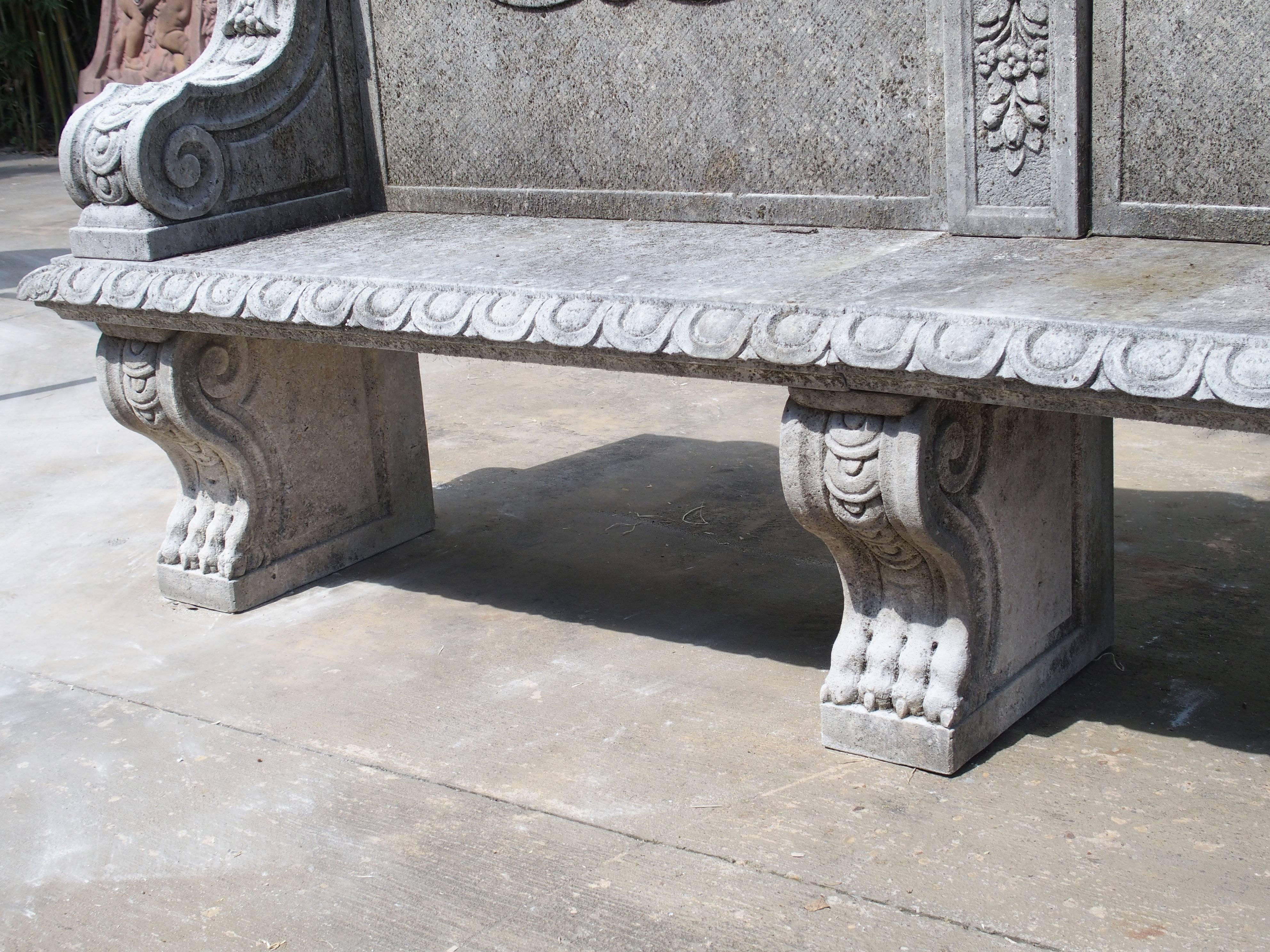 Carved Limestone Garden Bench from Northern Italy In Excellent Condition In Dallas, TX