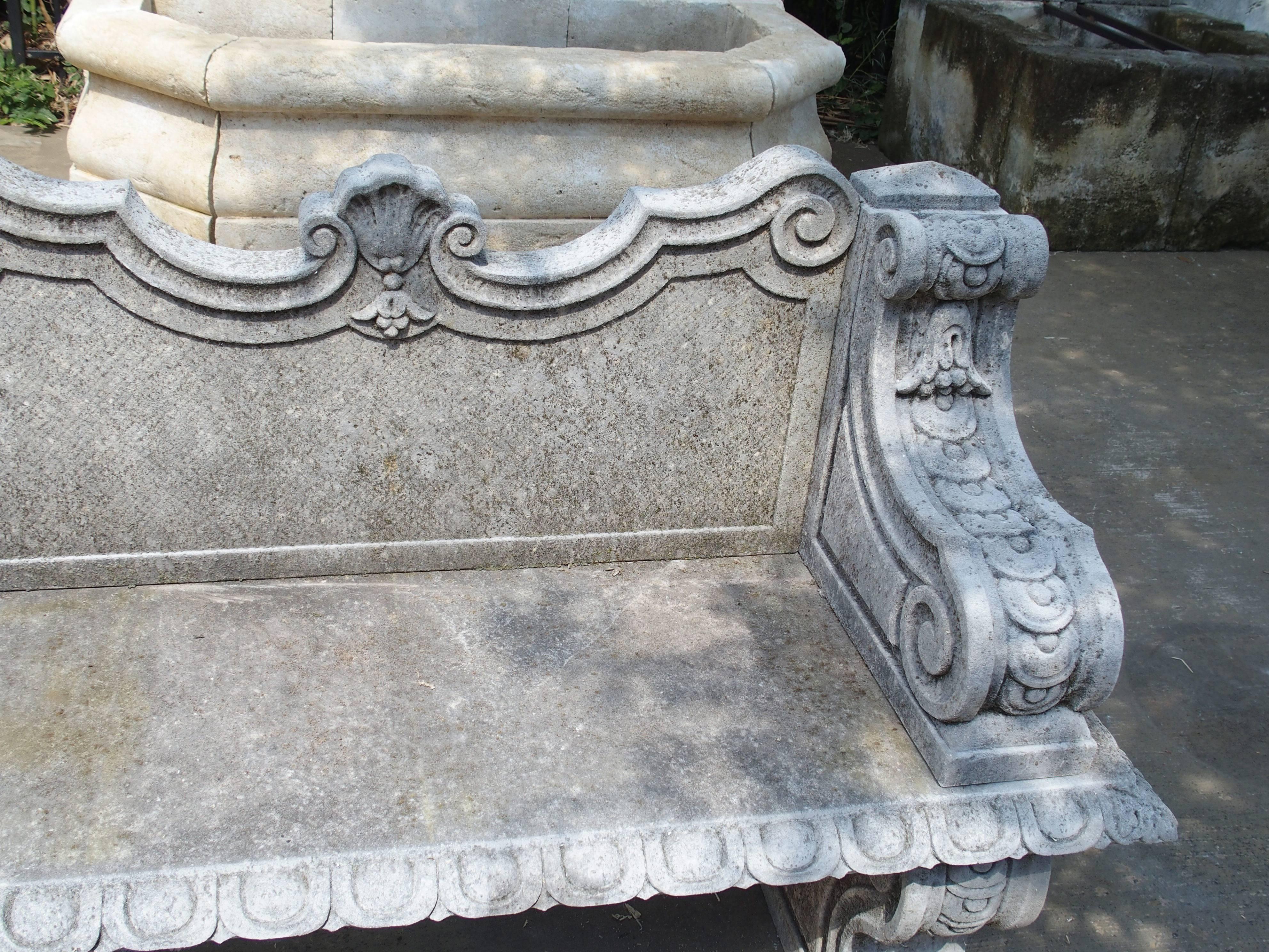 Contemporary Carved Limestone Garden Bench from Northern Italy