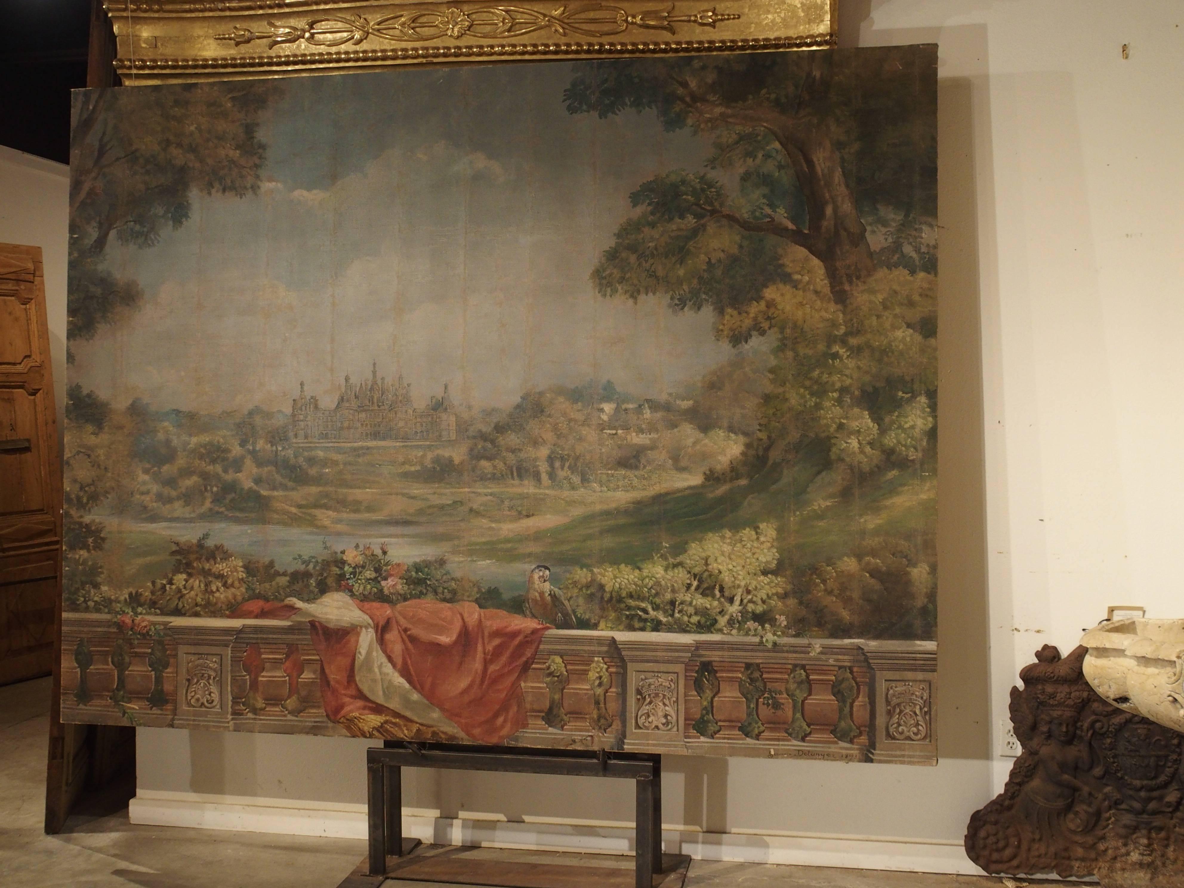 Large Antique Boiserie Painting, Chateau Chambord, Germain Detanger 1893 1