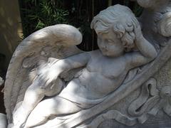 Winged Cherubs Carved Limestone Garden Bench from Italy