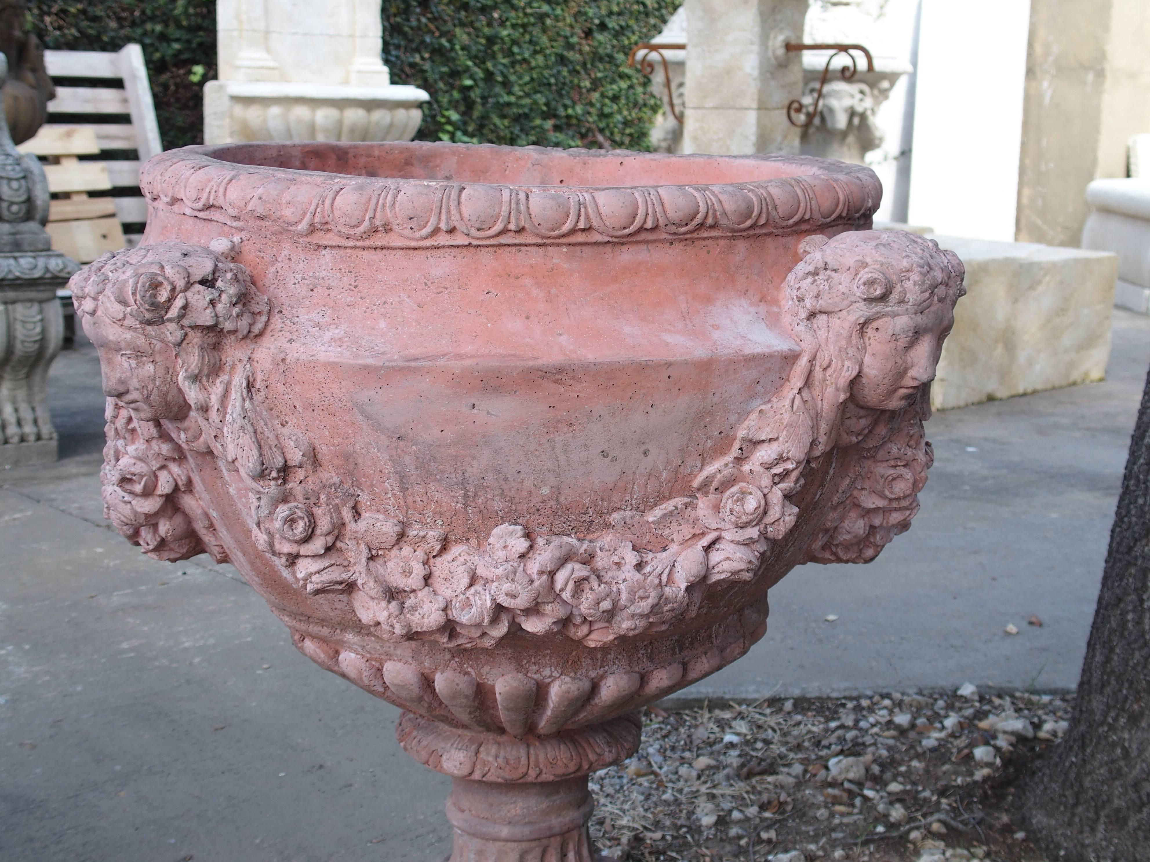 Pair of French Terra Cotta Colored Cast Stone Urns 5
