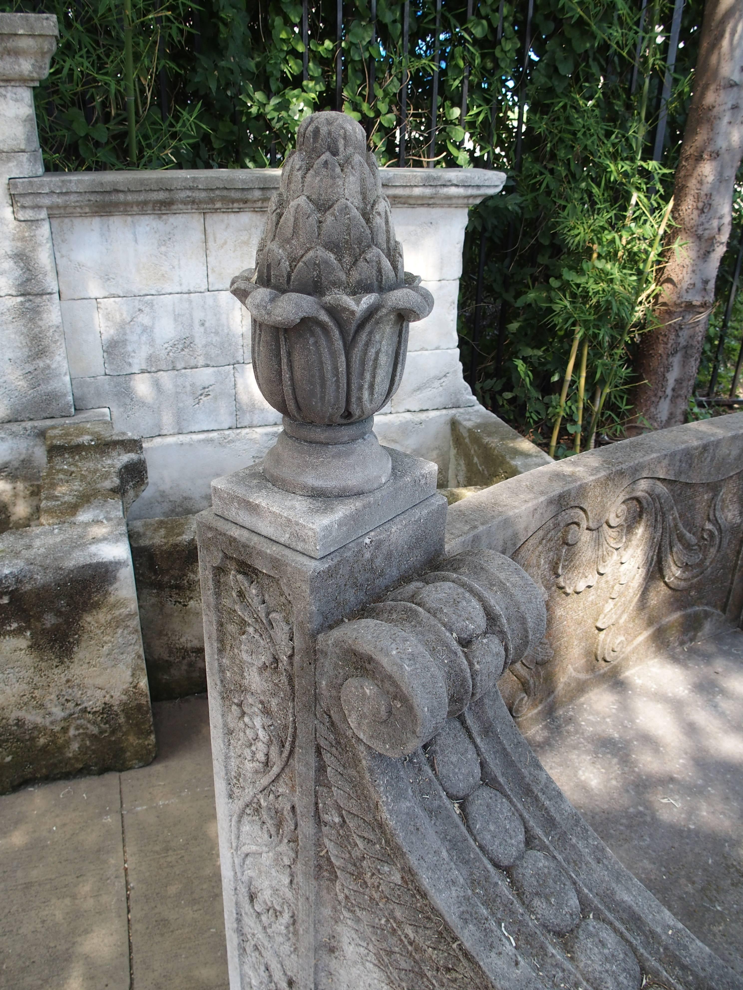 Large Semi Circular Carved Limestone Griffins Bench 1