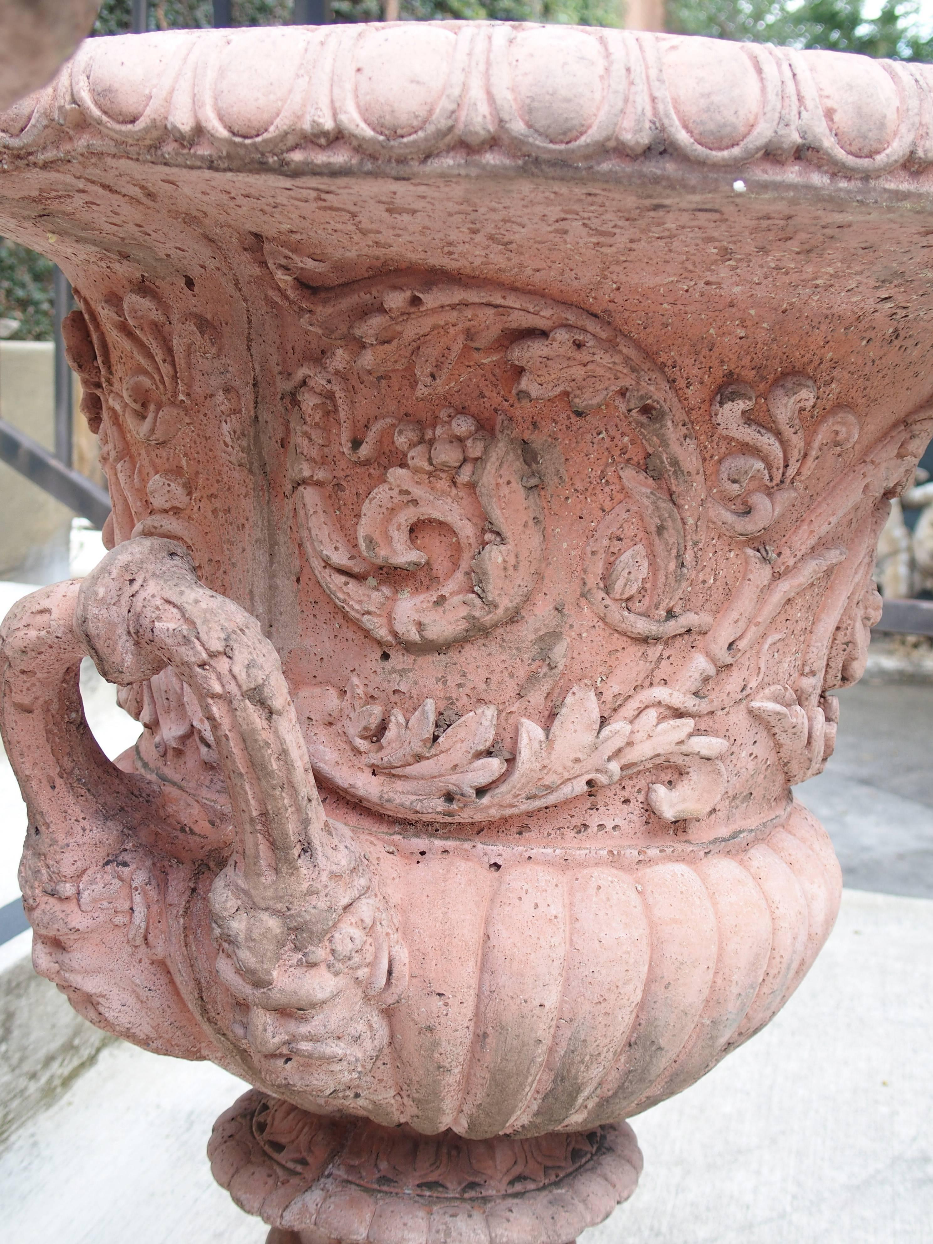 Pair of French Terra Cotta Colored Cast Stone Medici Urns 2