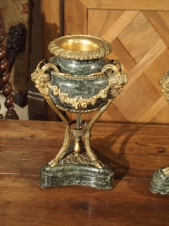 Small Pair of Antique Marble and Gilt Bronze Cassolettes from France, 1800s