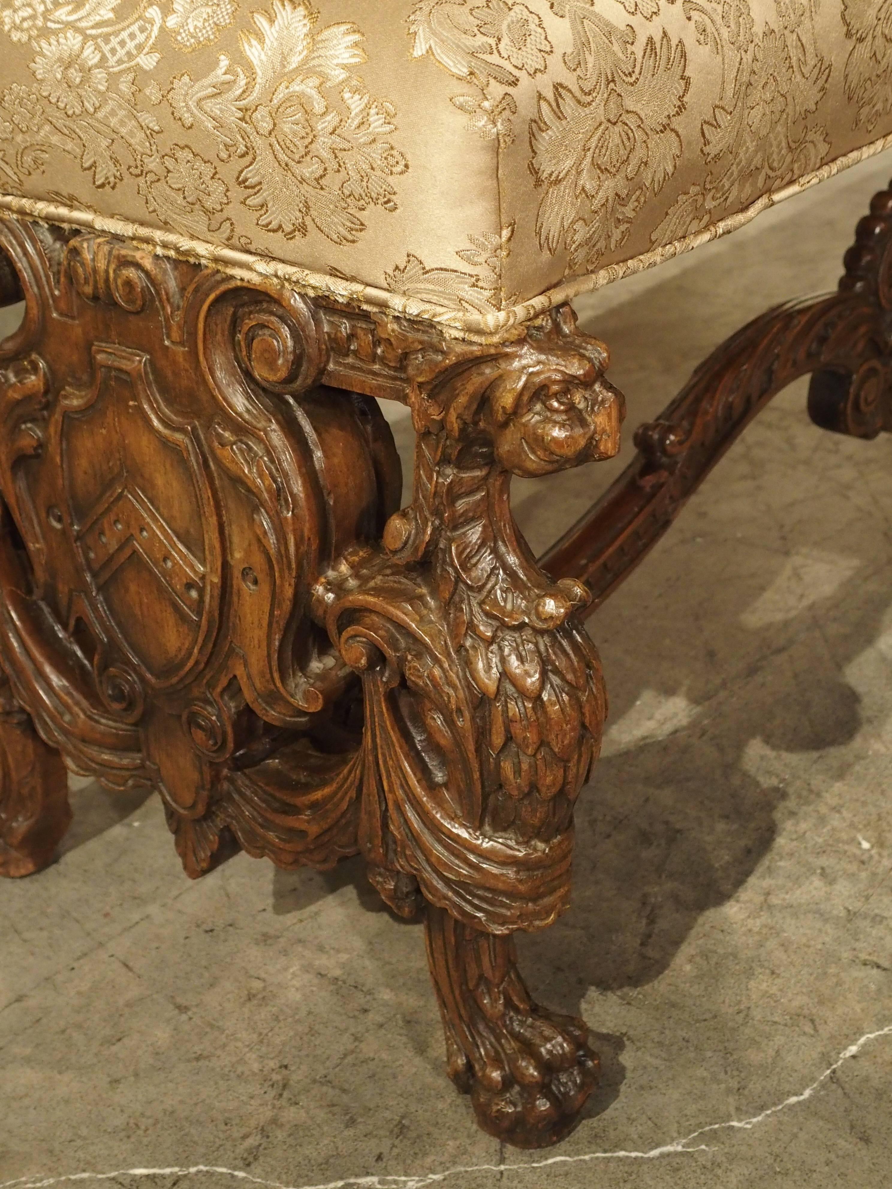 Carved Antique Walnut Wood Renaissance Style Bench from Italy, 19th Century 1