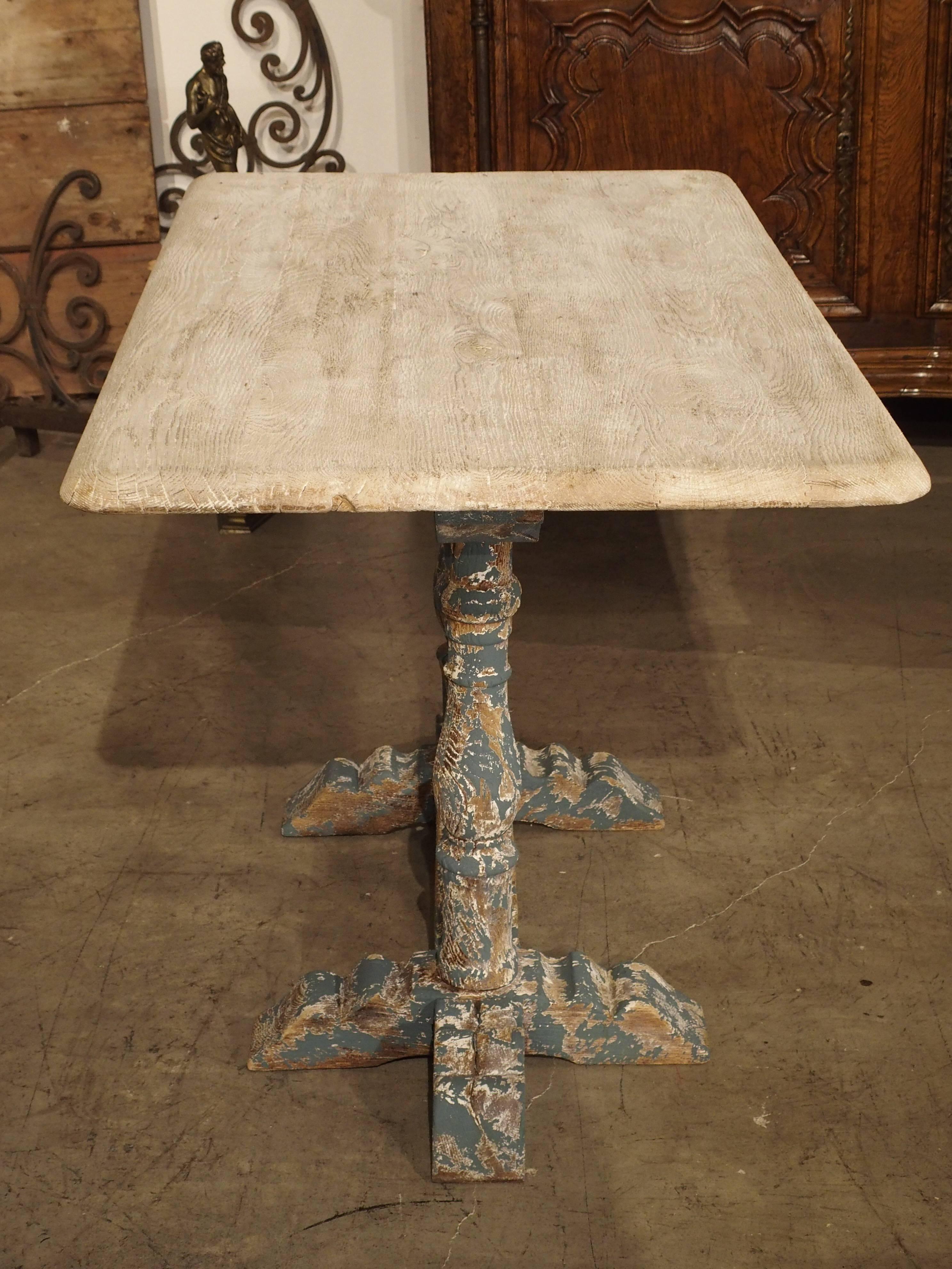 Small Stripped and Parcel Painted Antique French Restaurant Table, Early 1900s 1