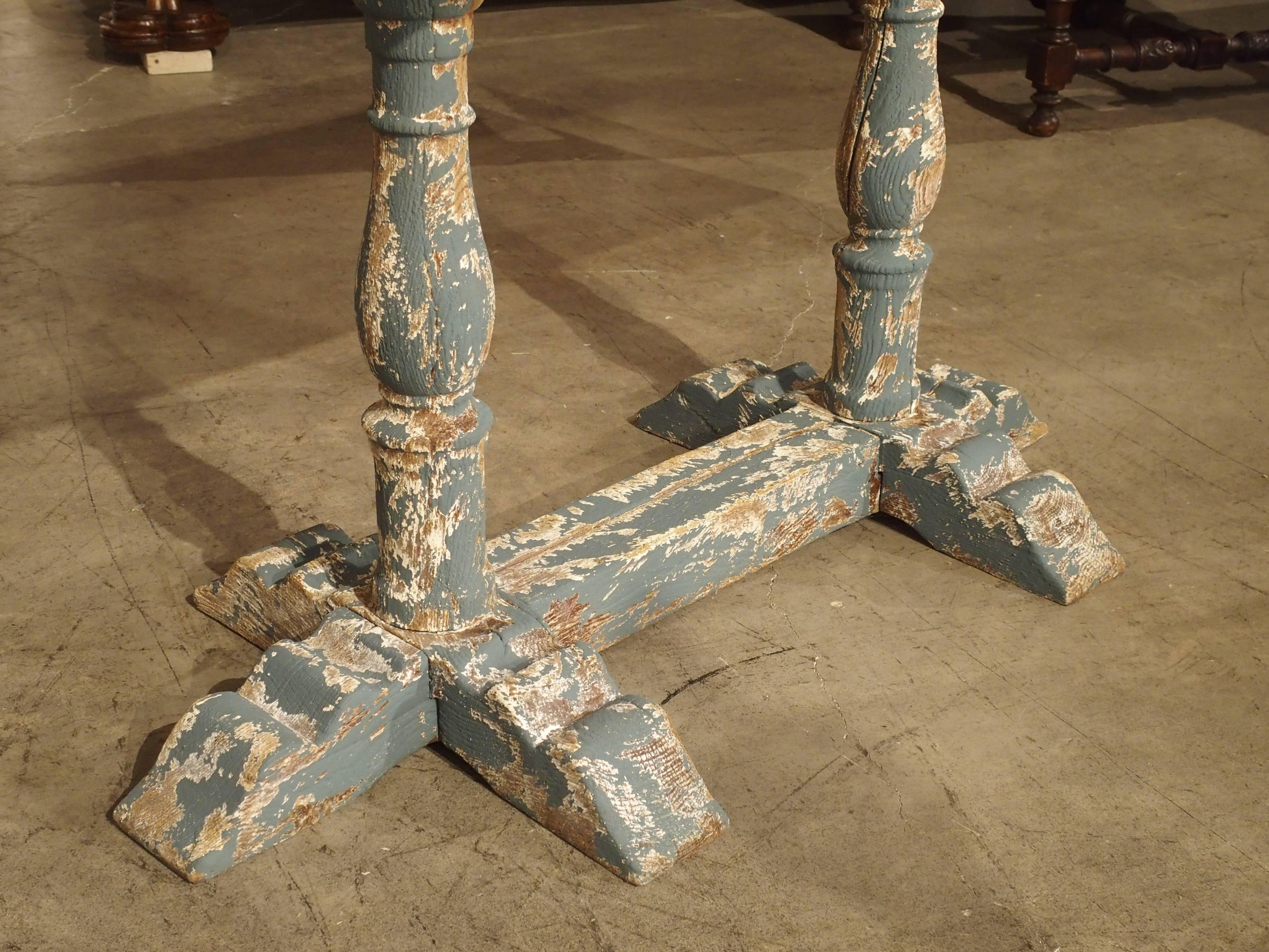 Small Stripped and Parcel Painted Antique French Restaurant Table, Early 1900s 4