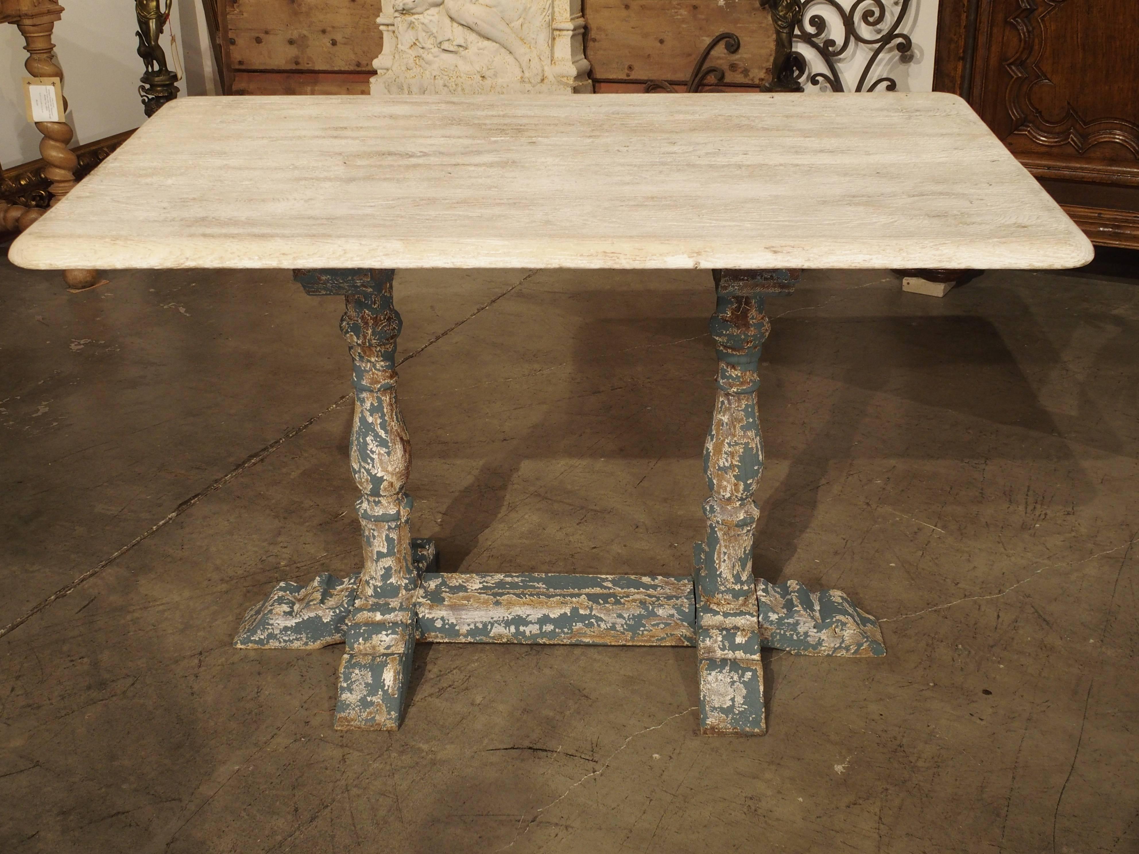 Small Stripped and Parcel Painted Antique French Restaurant Table, Early 1900s 5