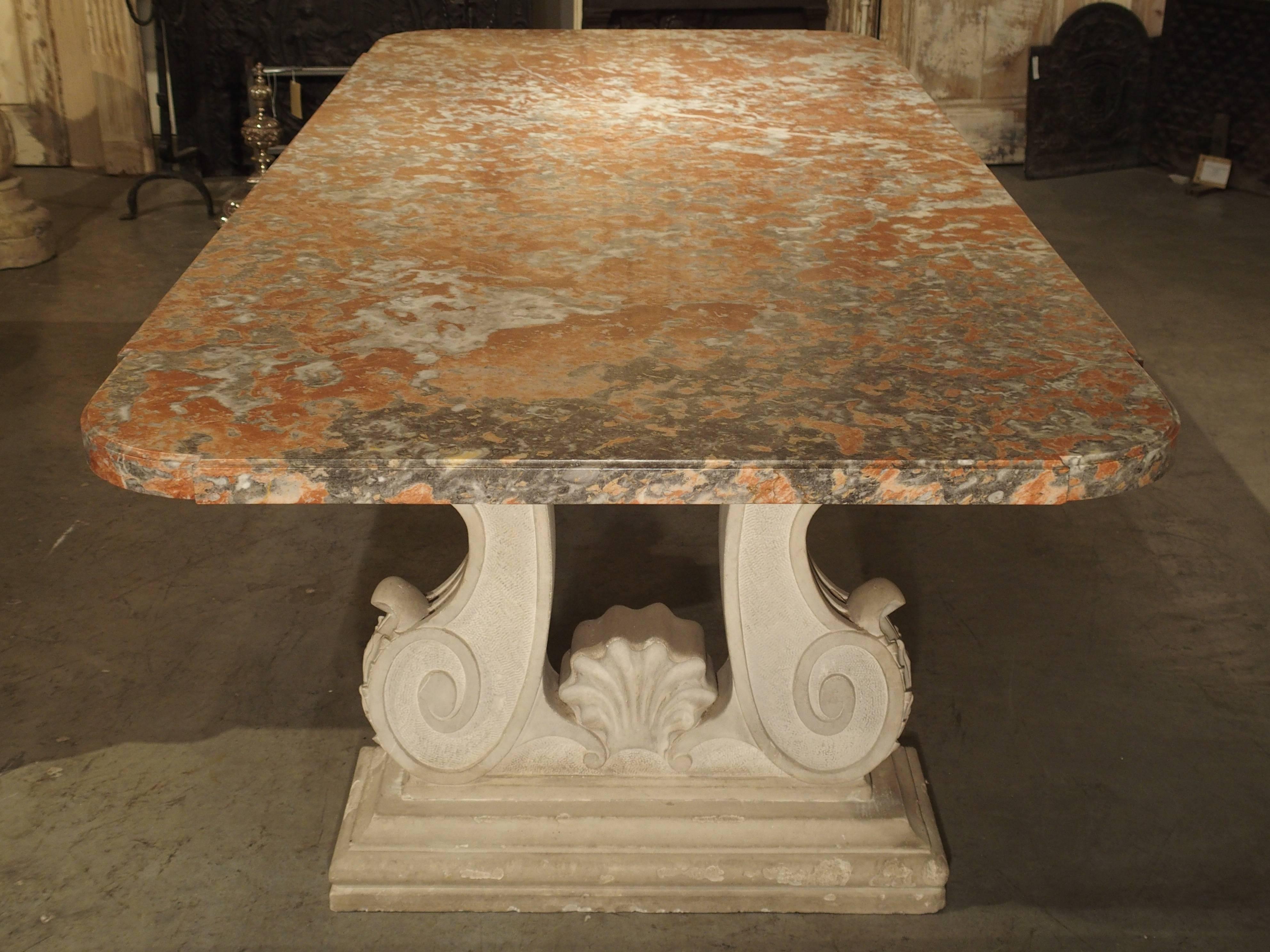 French Rouge De Languedoc Marble and Carved Stone Dining Table from France, 1940s