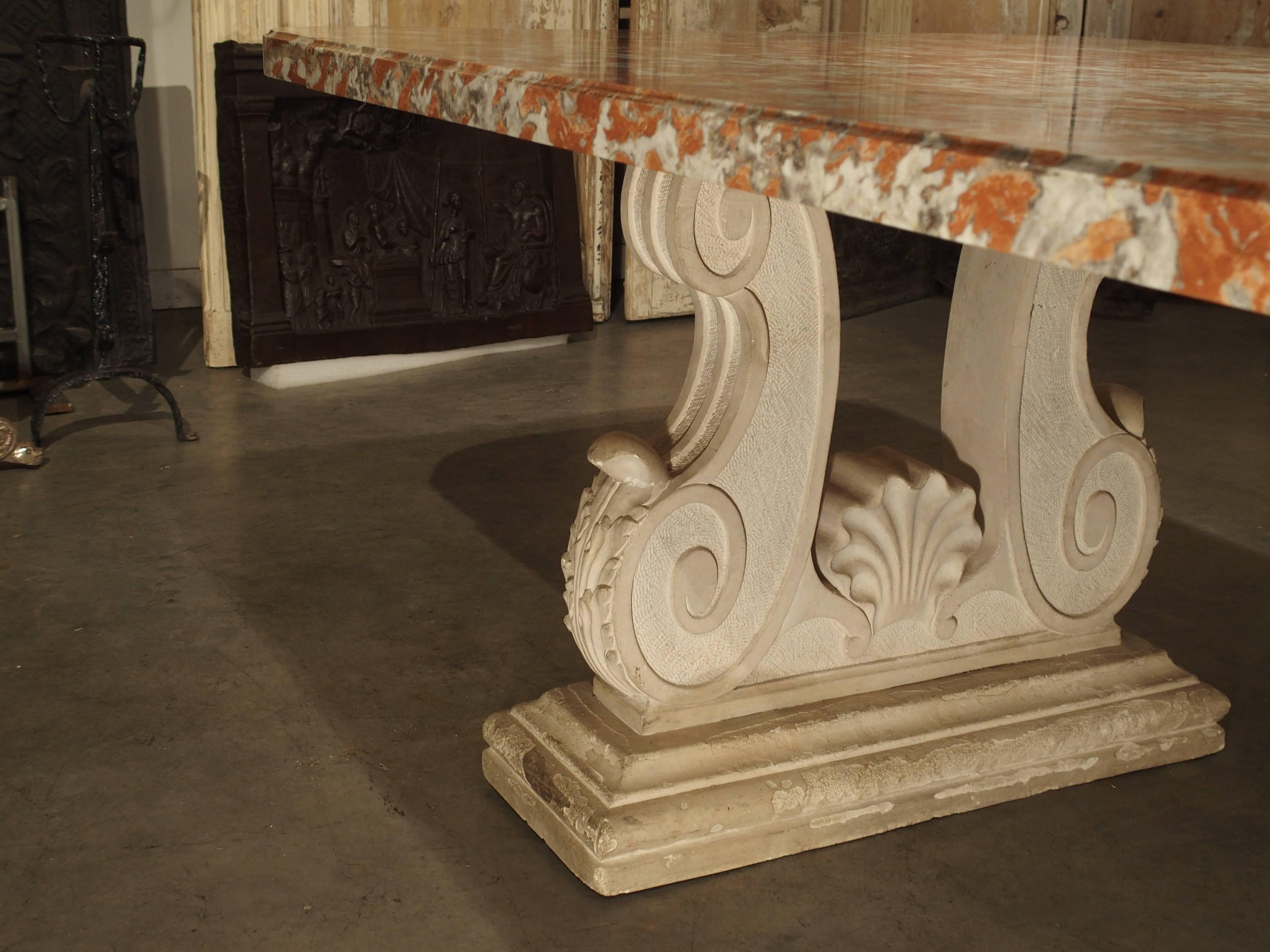 Rouge De Languedoc Marble and Carved Stone Dining Table from France, 1940s In Good Condition In Dallas, TX