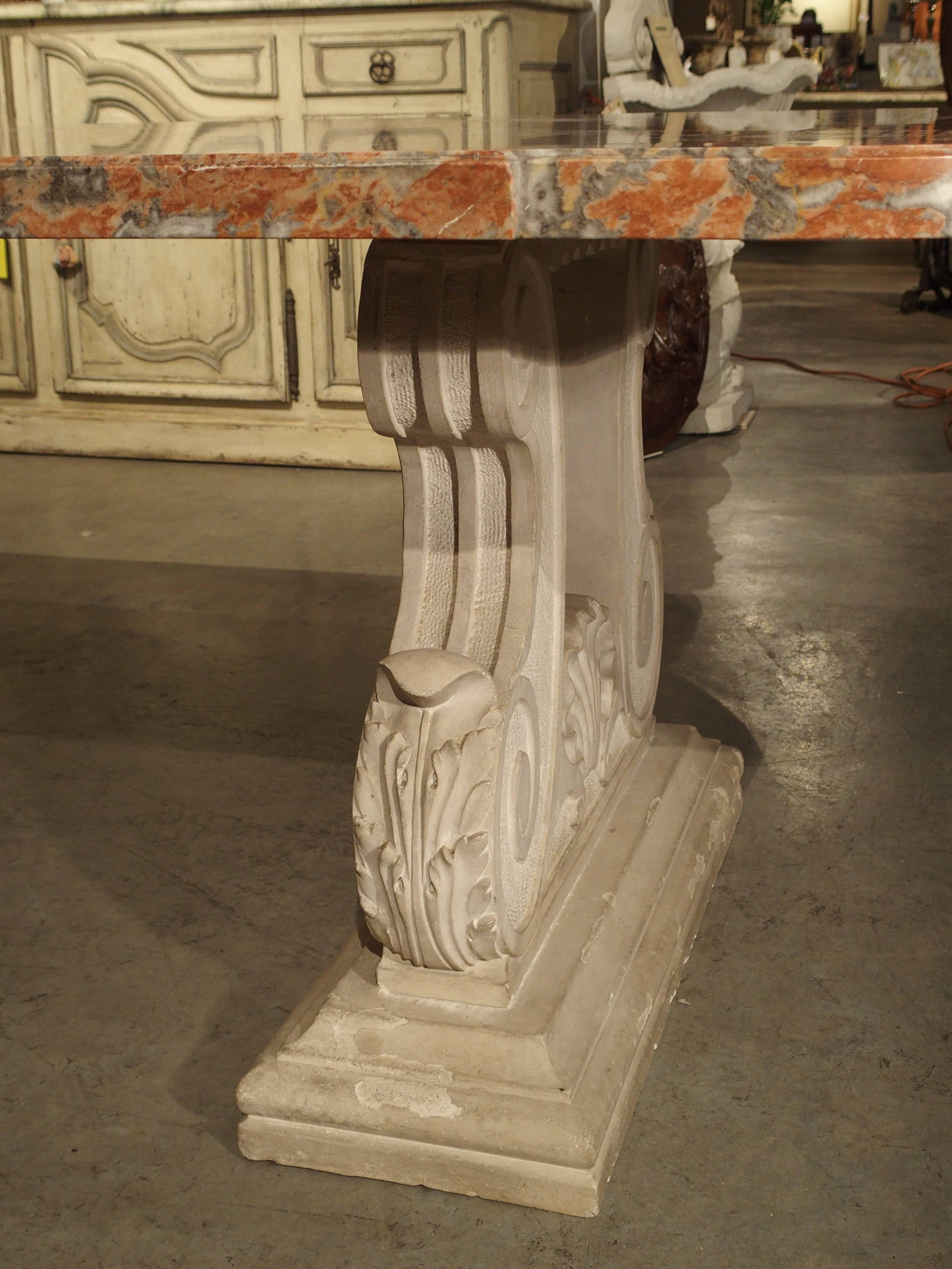 Limestone Rouge De Languedoc Marble and Carved Stone Dining Table from France, 1940s