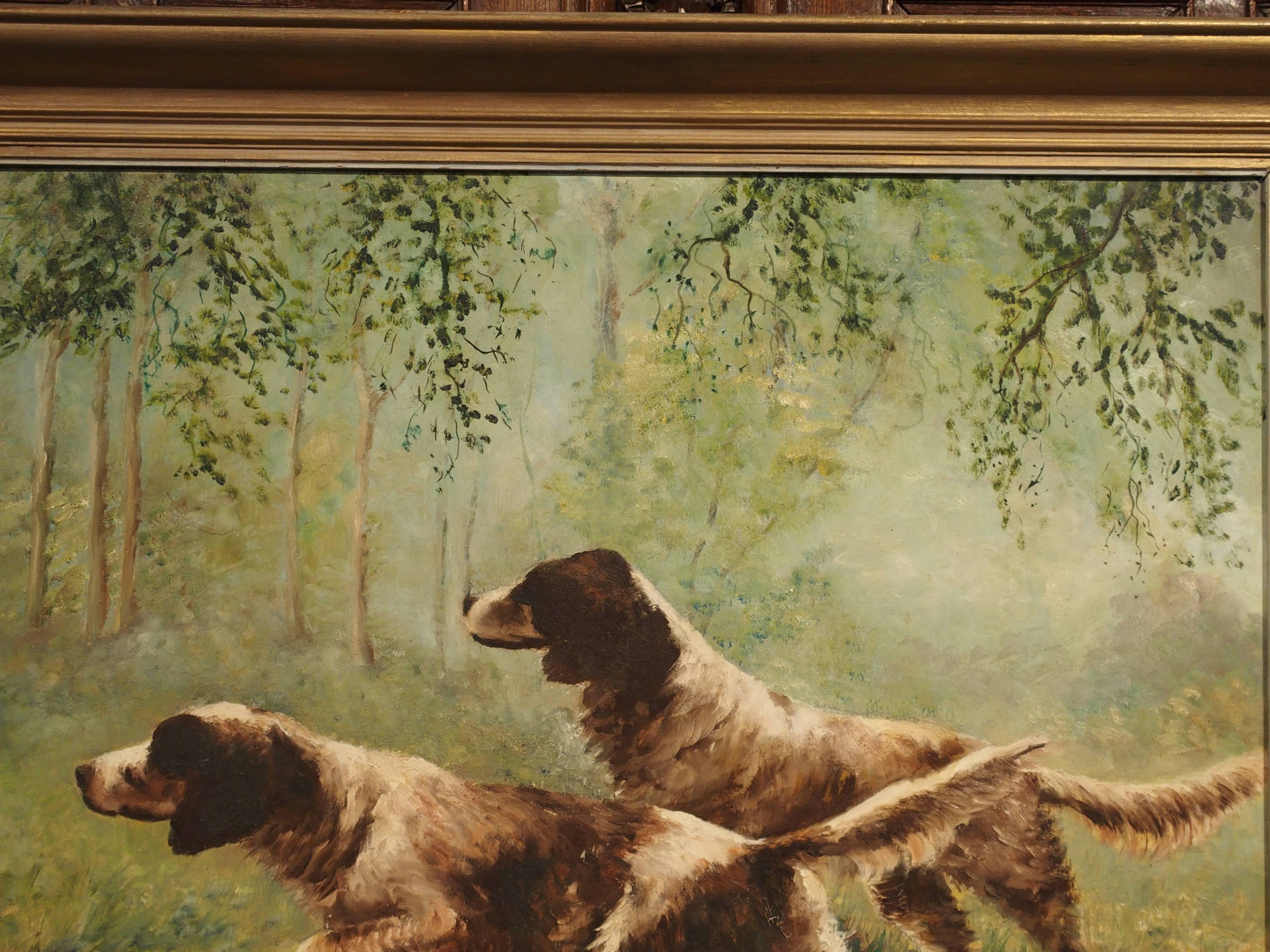 French Oil Painting by Jean Molinier, Hunting Dogs, 1900s 2