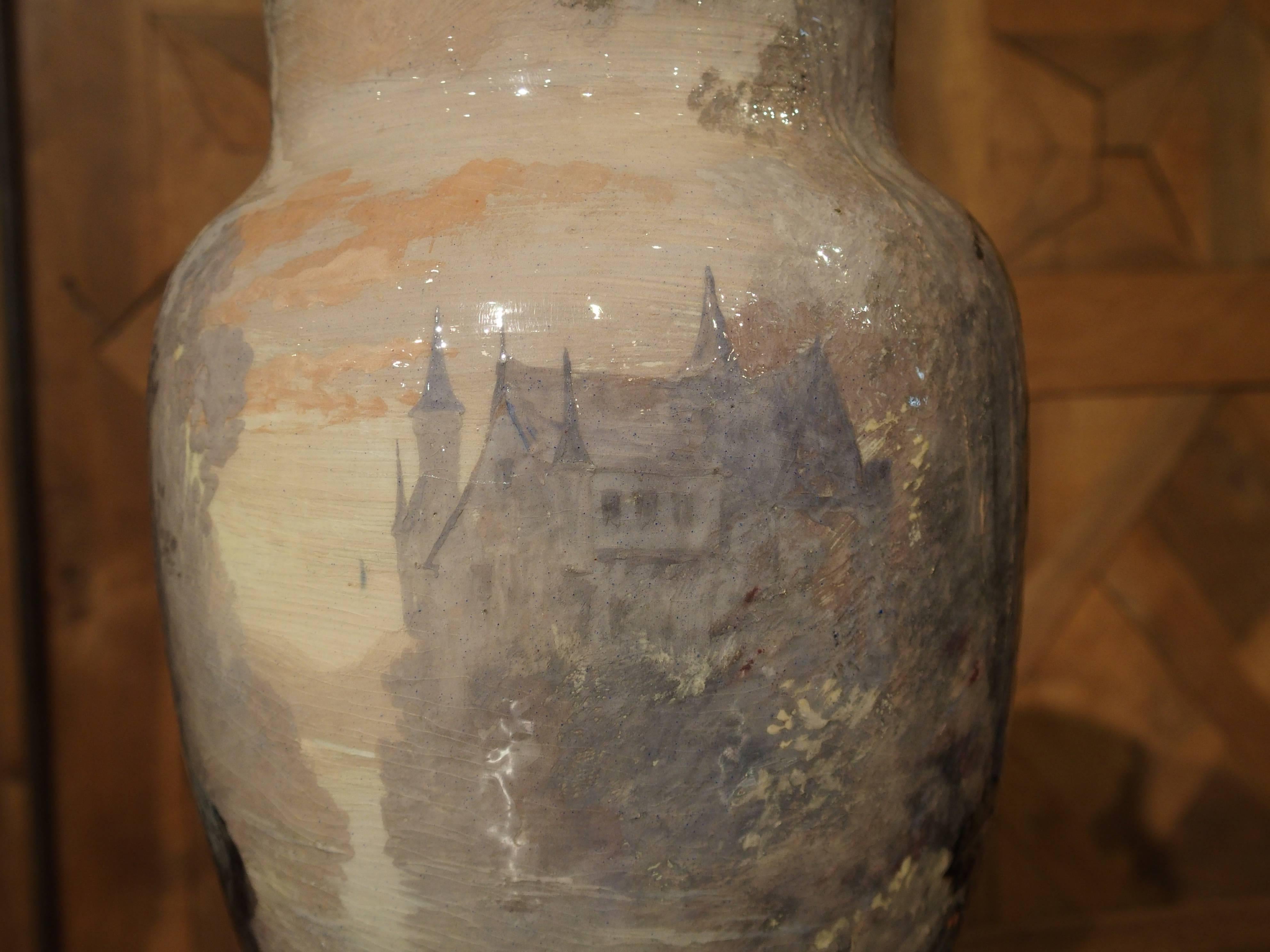 French Antique Bourg-La-Reine Barbotine Vase, France, circa 1850