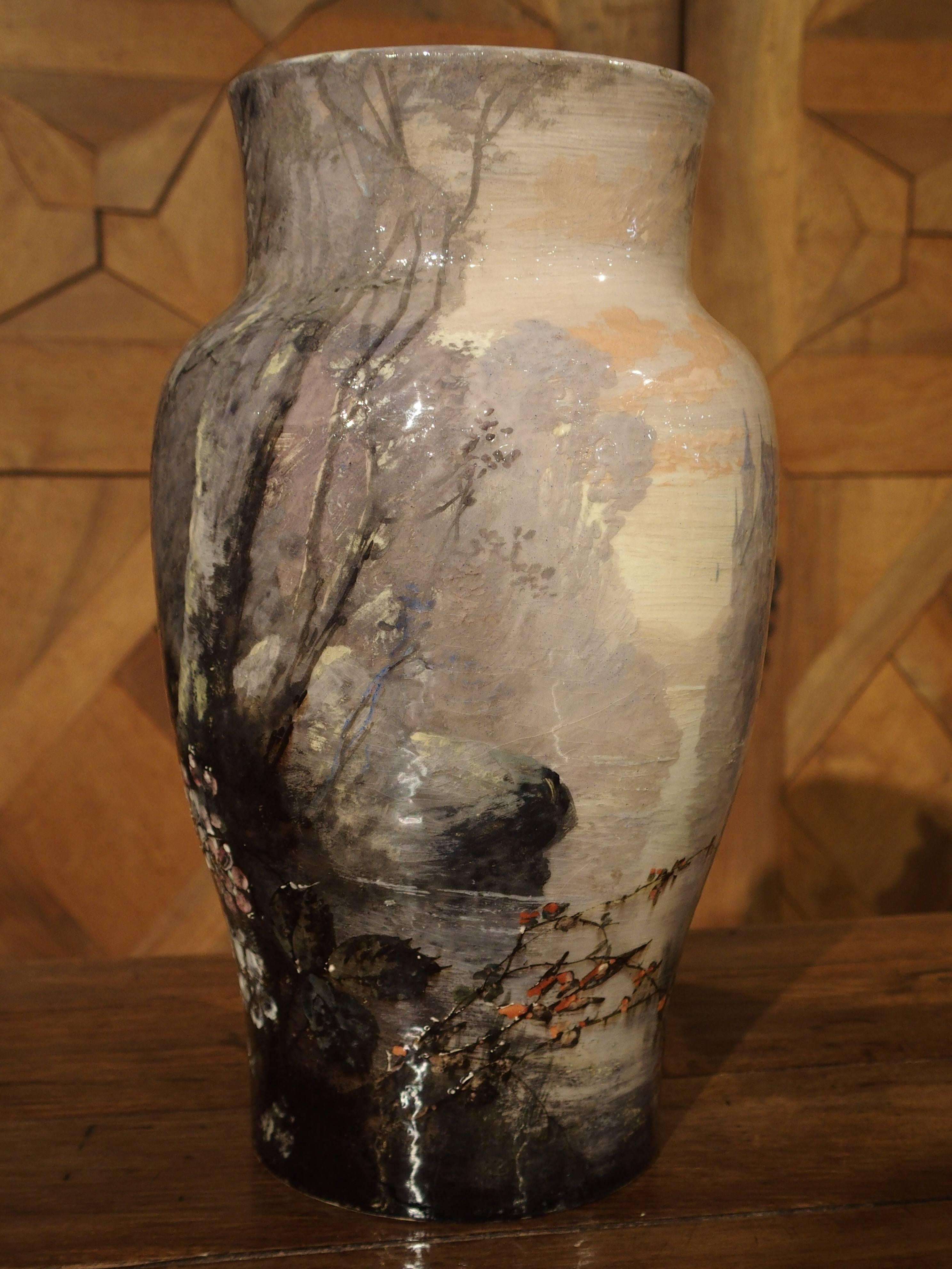 Antique Bourg-La-Reine Barbotine Vase, France, circa 1850 In Good Condition In Dallas, TX