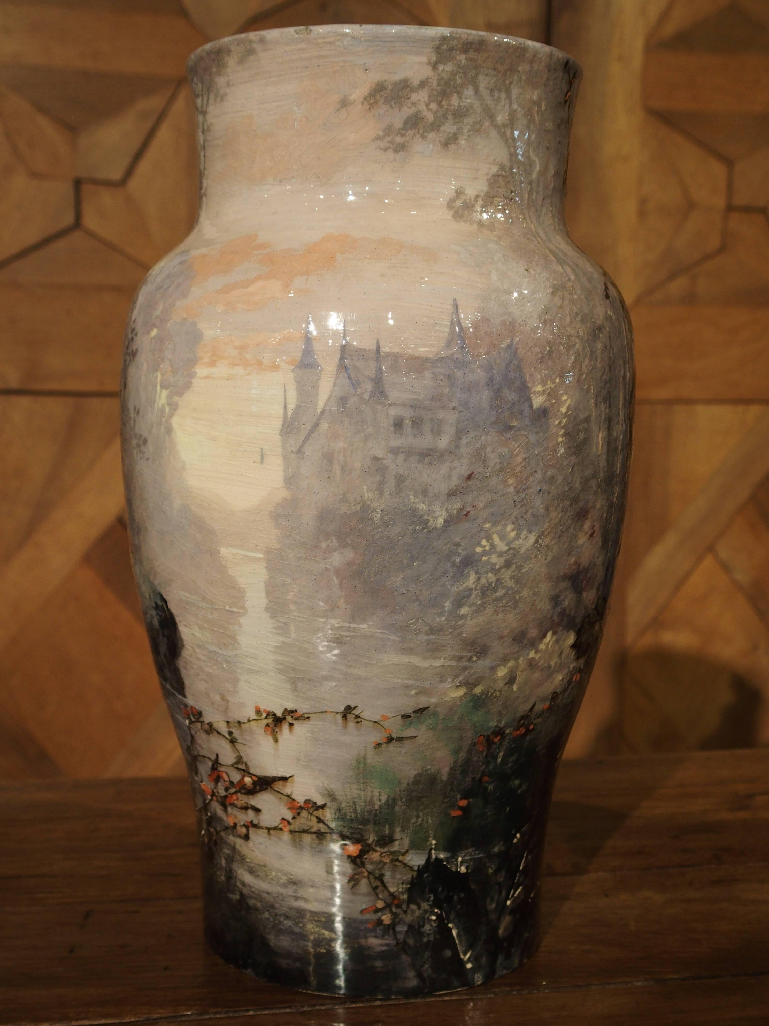 Mid-19th Century Antique Bourg-La-Reine Barbotine Vase, France, circa 1850