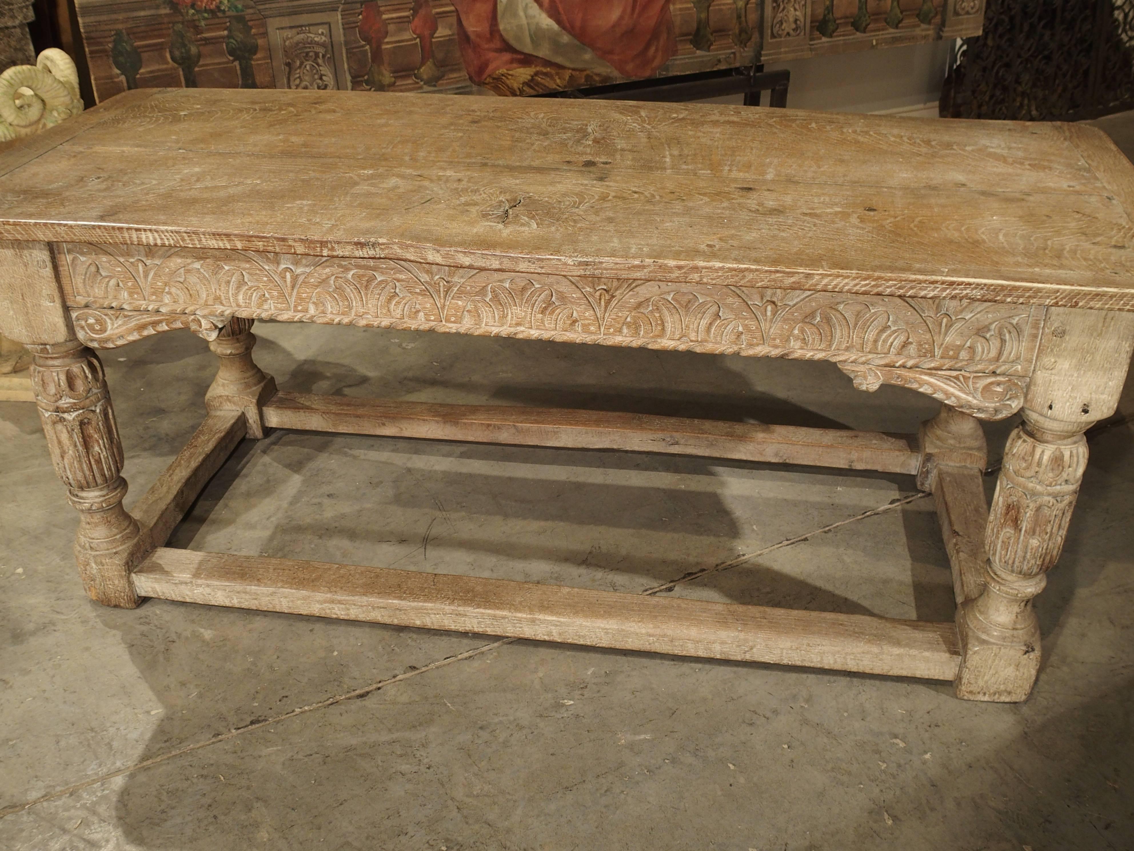 Antique Whitewashed Oak Table from England, Early 1800s 4
