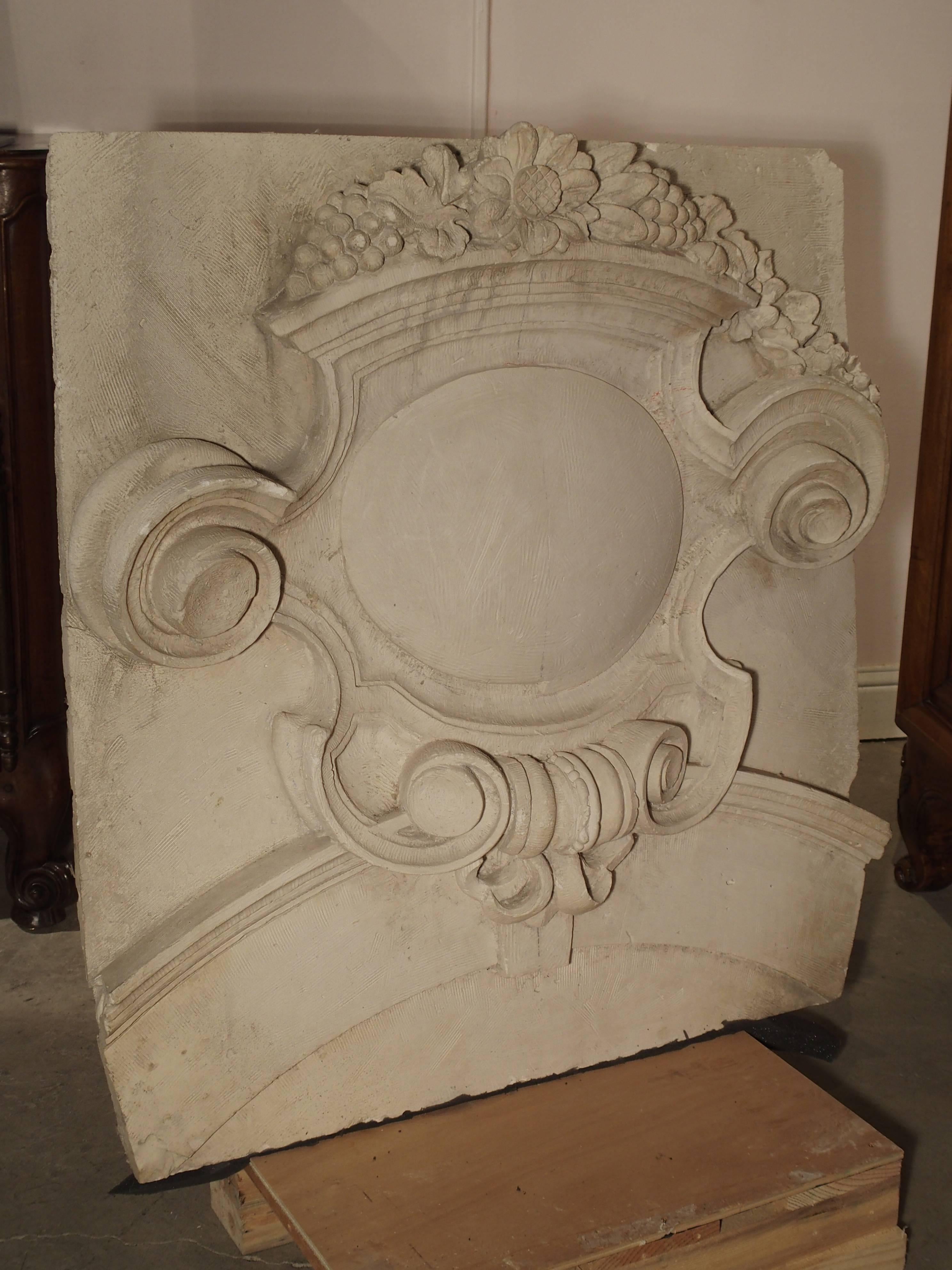 Hand-Carved Large Architectural Plaster Relief from France, 19th Century