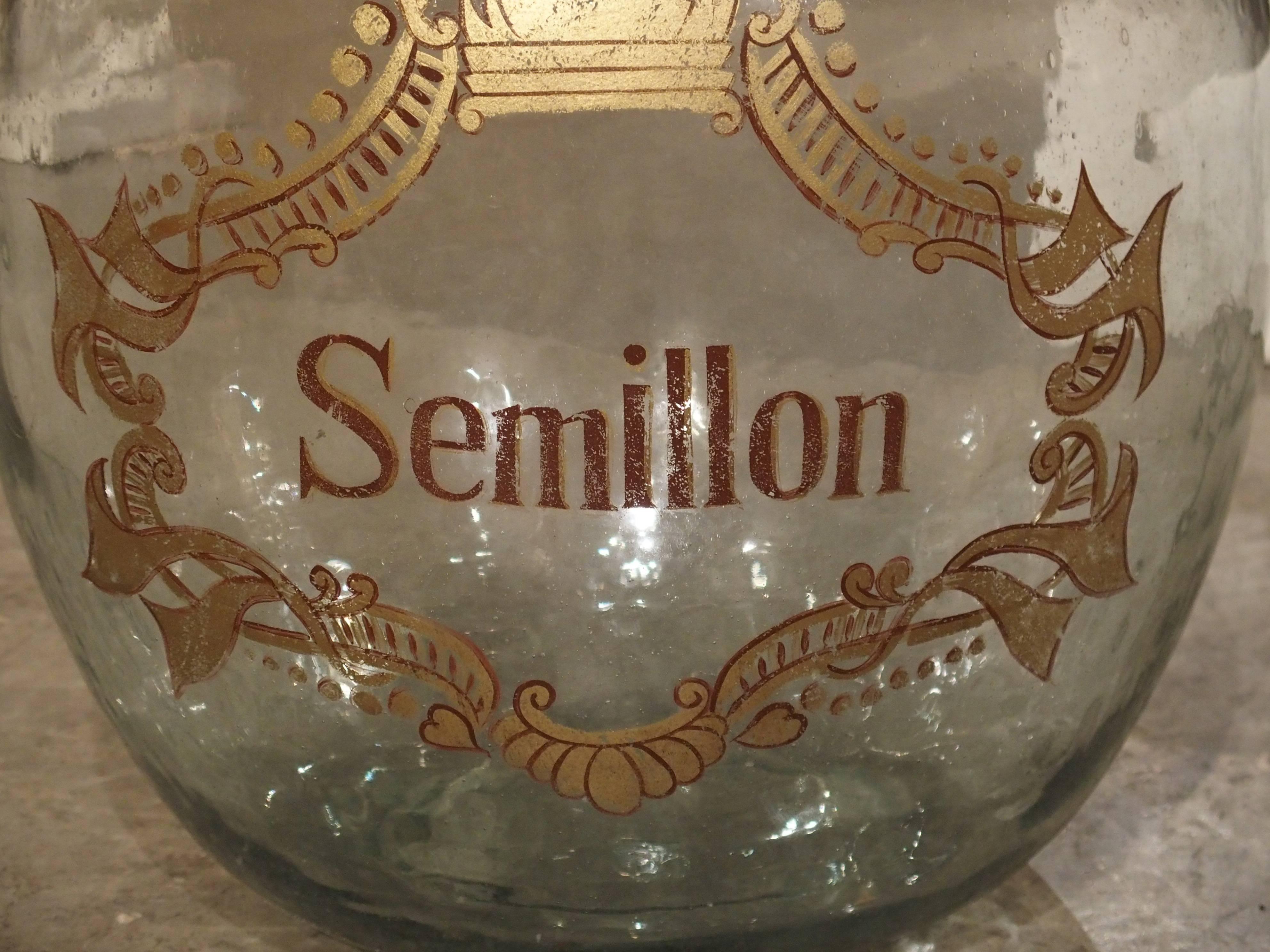 French Large Handblown Semillon Demijohn Bottle from France