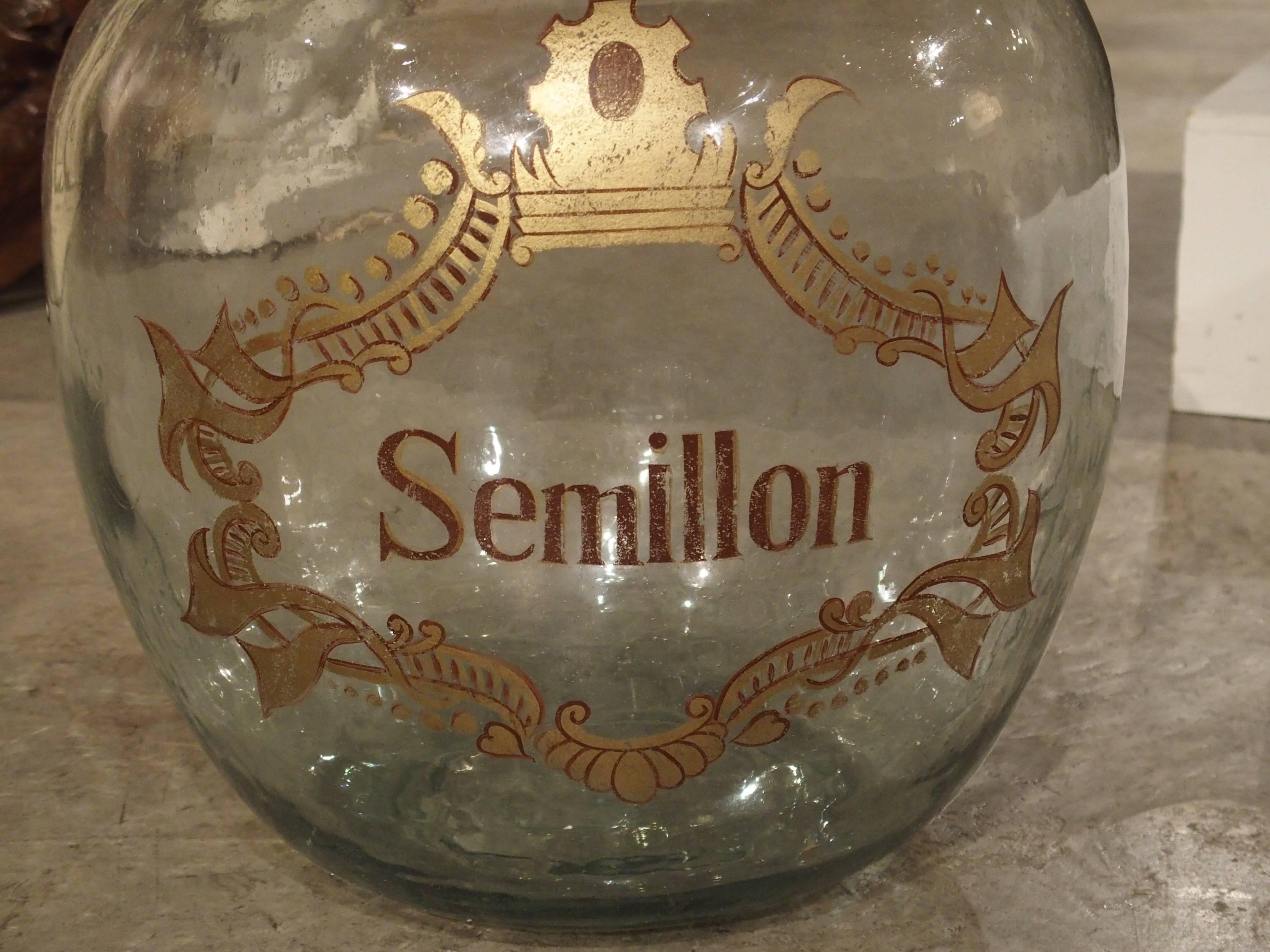 Large Handblown Semillon Demijohn Bottle from France In Excellent Condition In Dallas, TX