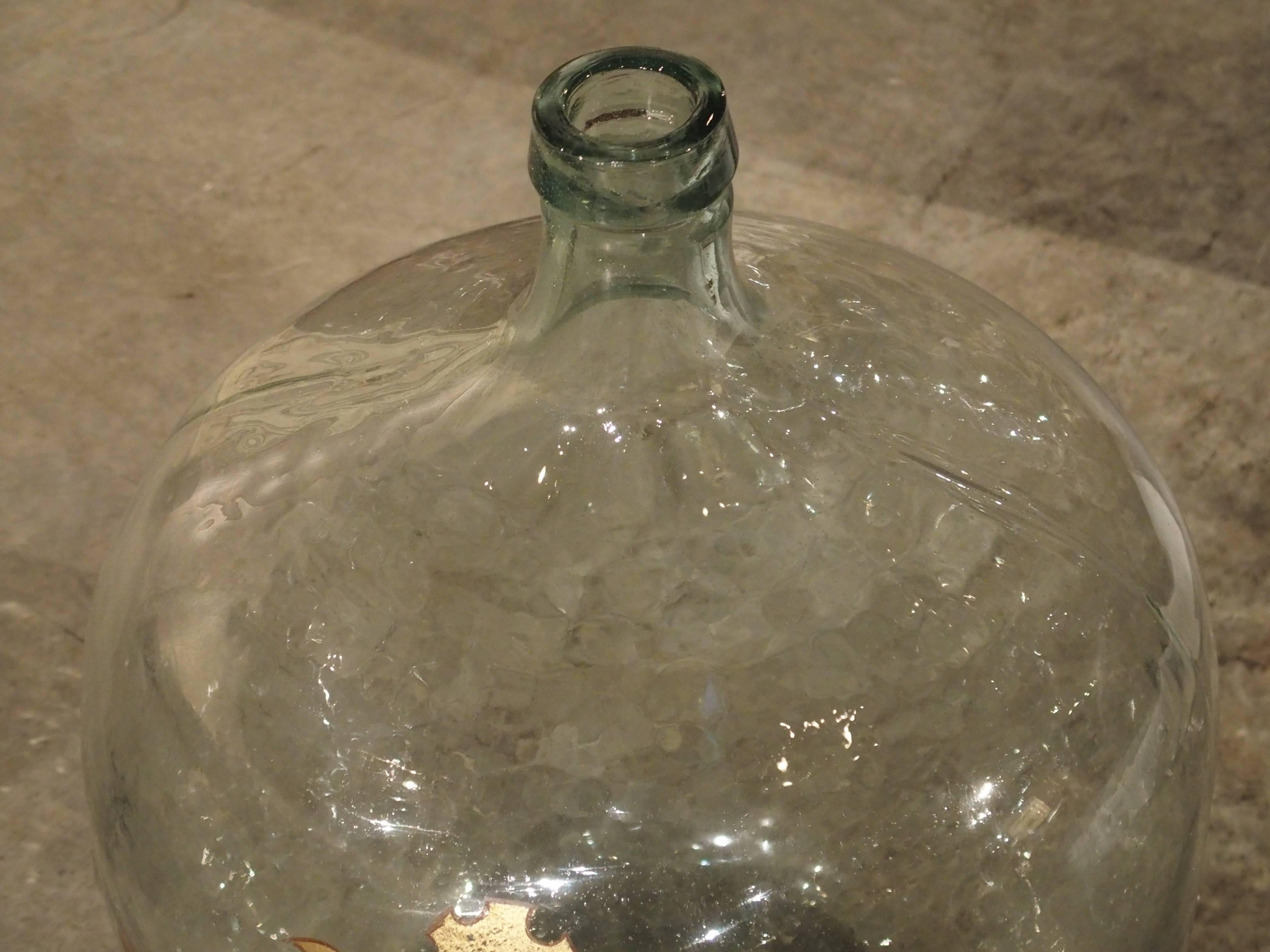 Contemporary Large Handblown Semillon Demijohn Bottle from France